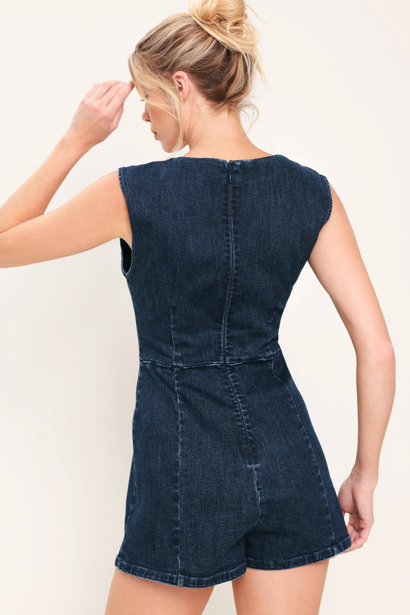 Dark Wash Icon Denim Romper - Image 6