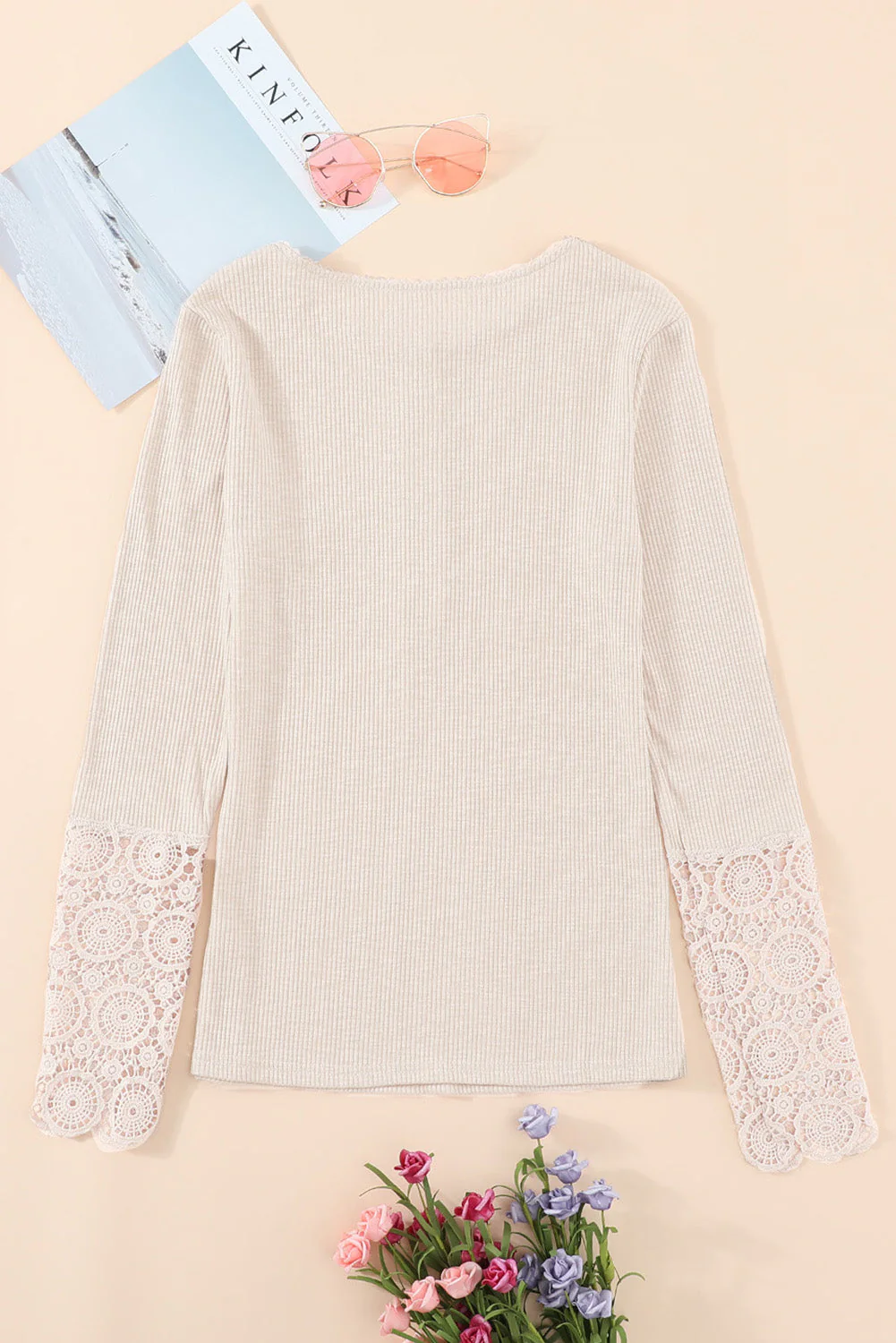 Threaded Pear Denver Lace Hem Sleeve Top - Image 6