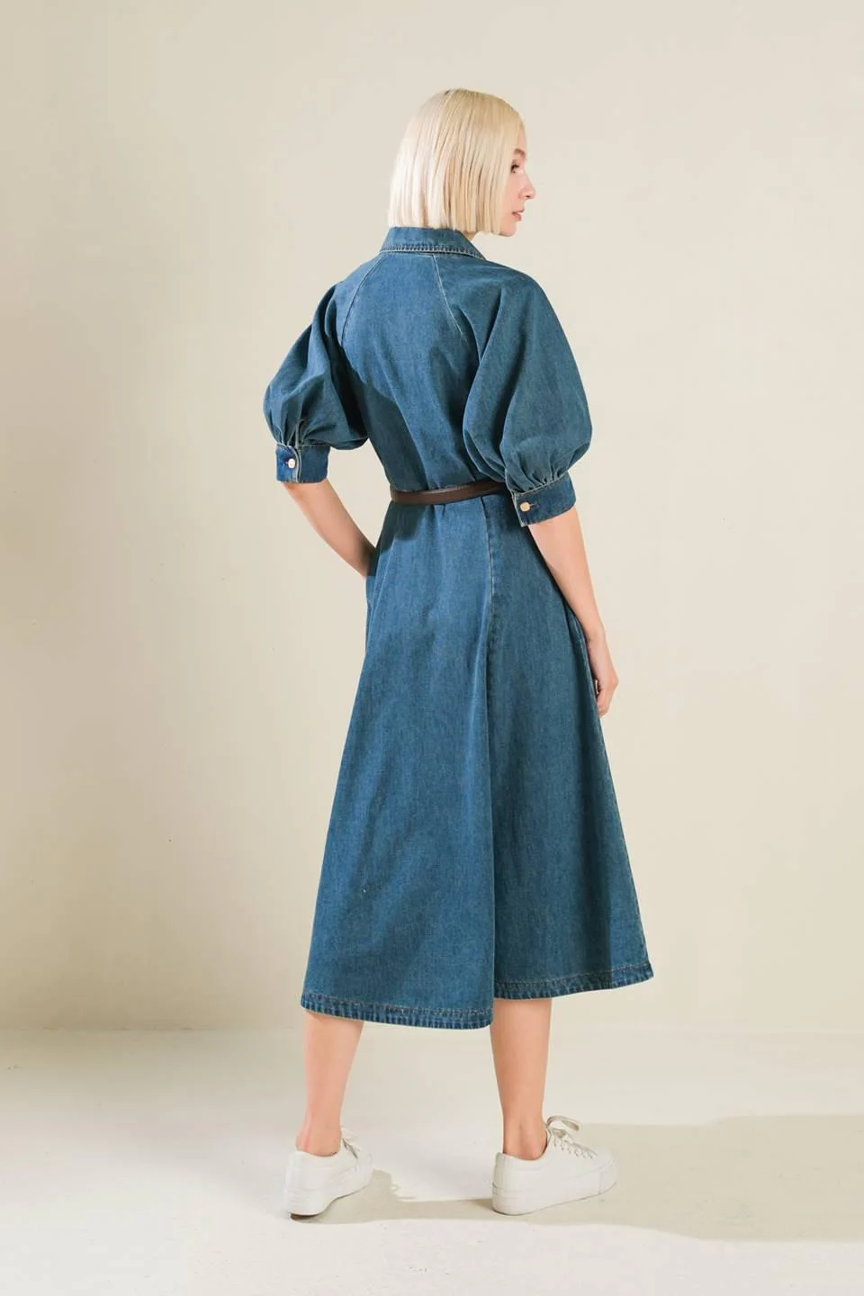 Divide and Contour Denim Midi Dress - Image 2