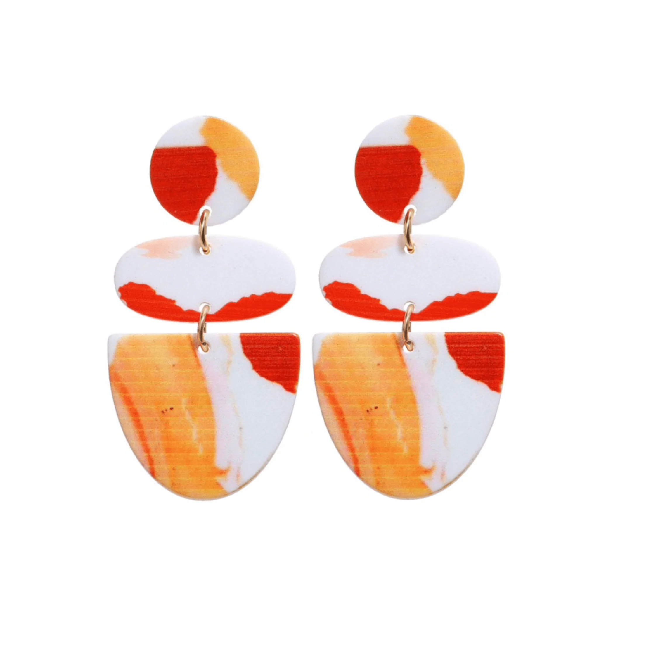 Don’t AsK White Red Orange Marbled Drop Earrings – Swirl Resin Dangles - Image 3
