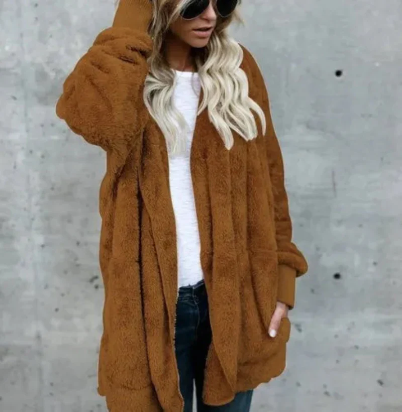 Double Fleece Plush Hooded Cardigan Jacket Women - Image 13
