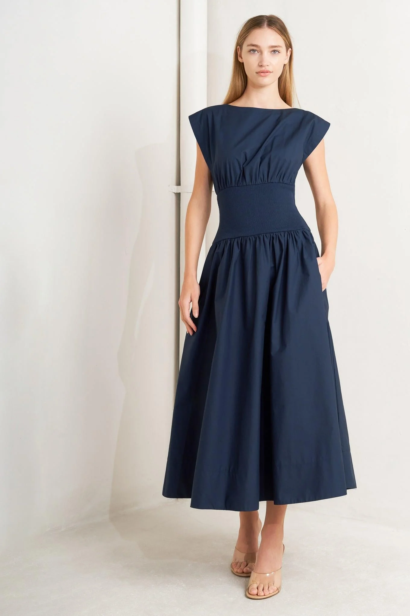 Dreamweaver Romantic Navy Woven Midi Dress - Image 3