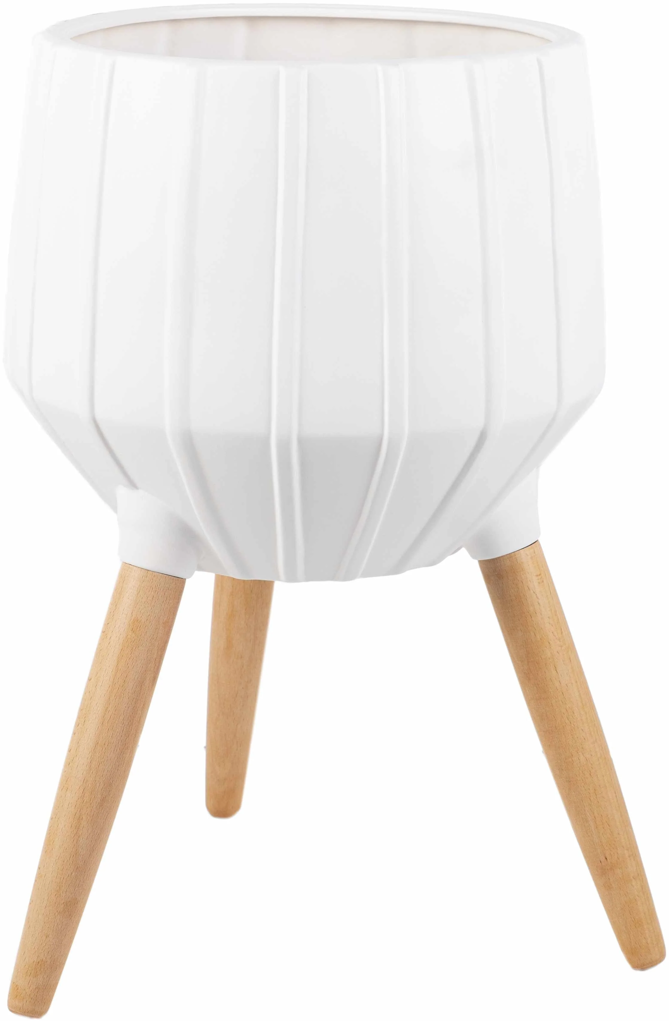 Dunguan White Ribbed Wood Planter - Clearance