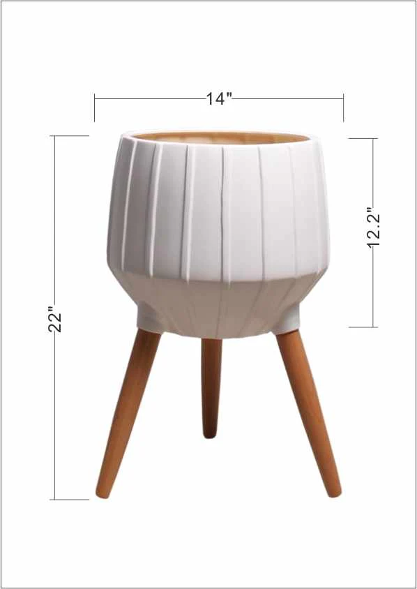 Dunguan White Ribbed Wood Planter - Clearance - Image 7