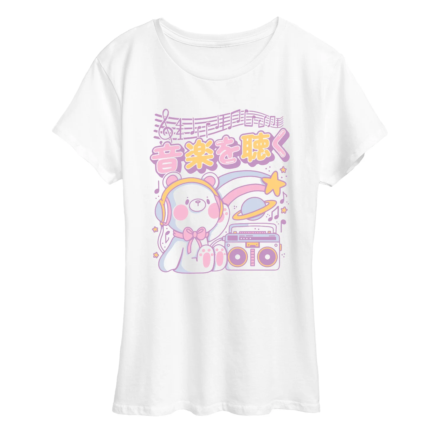 Instant Message - Kawaii Bear Music Women's Oversized - Women's Short Sleeve Graphic T-Shirt - Image 2