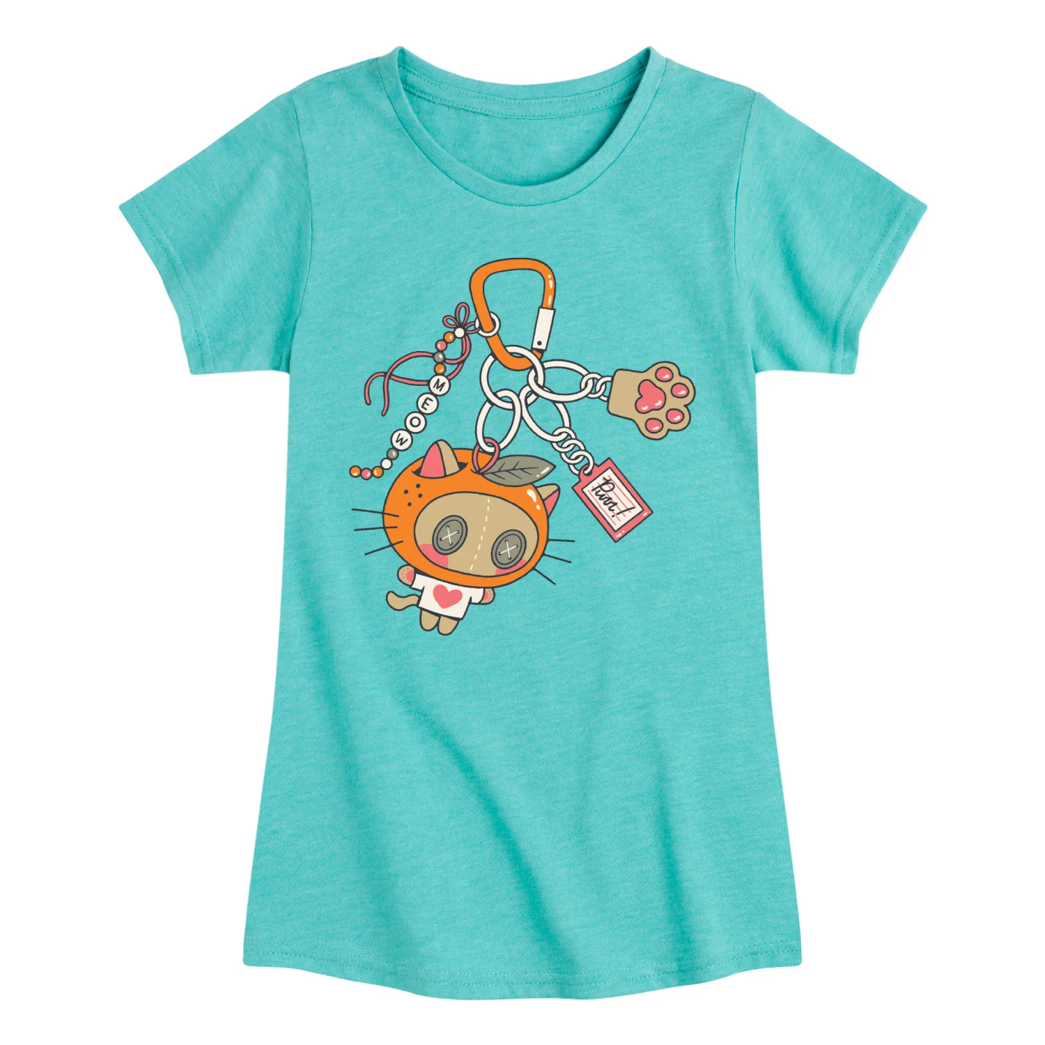 Instant Message - Orange Kitty Carabiner - Youth Girls Fitted Short Sleeve T-Shirt