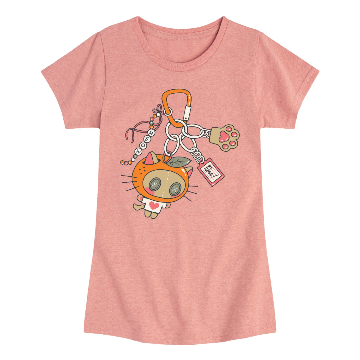 Instant Message - Orange Kitty Carabiner - Youth Girls Fitted Short Sleeve T-Shirt - Image 3