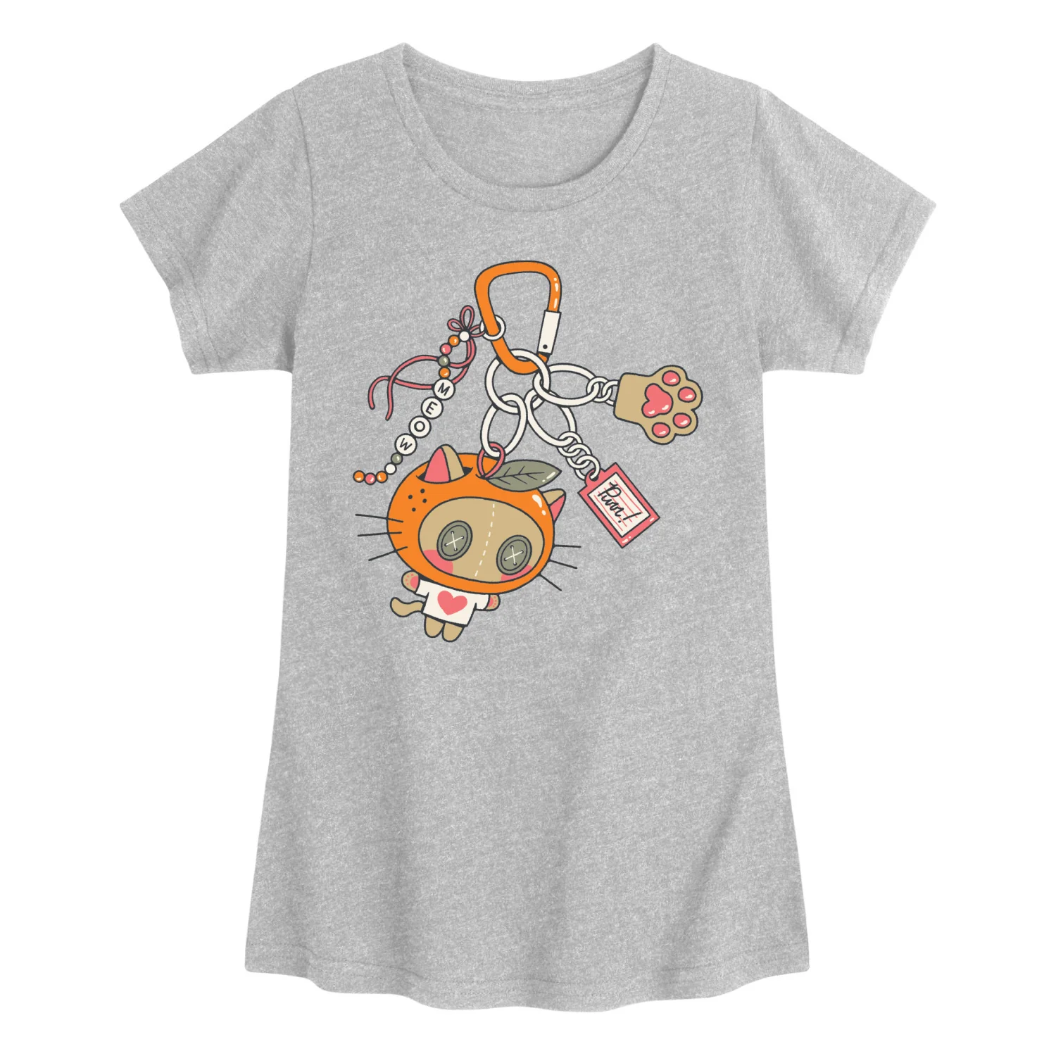Instant Message - Orange Kitty Carabiner - Youth Girls Fitted Short Sleeve T-Shirt - Image 4
