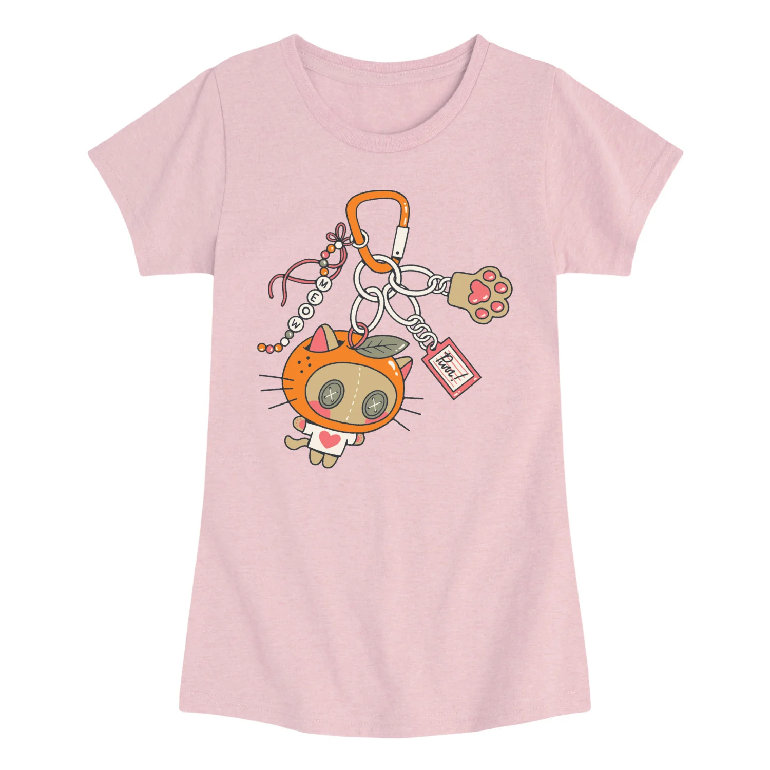 Instant Message - Orange Kitty Carabiner - Youth Girls Fitted Short Sleeve T-Shirt - Image 5