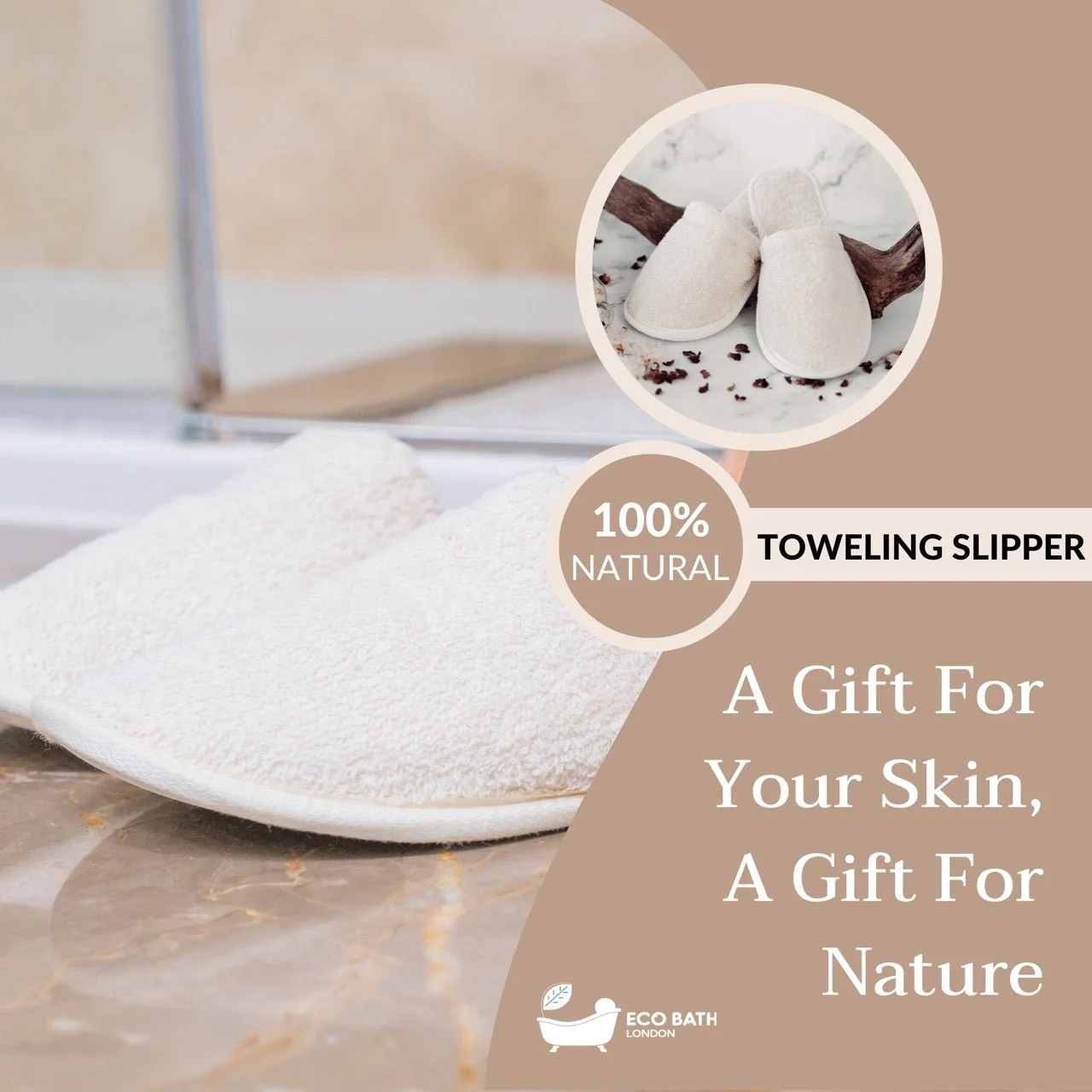 Eco Bath London Natural Toweling Slippers - Luxury GOTS Certified 100% Organic Cotton Indoor Slippers for Bath and Home by Eco Bath London - Image 7