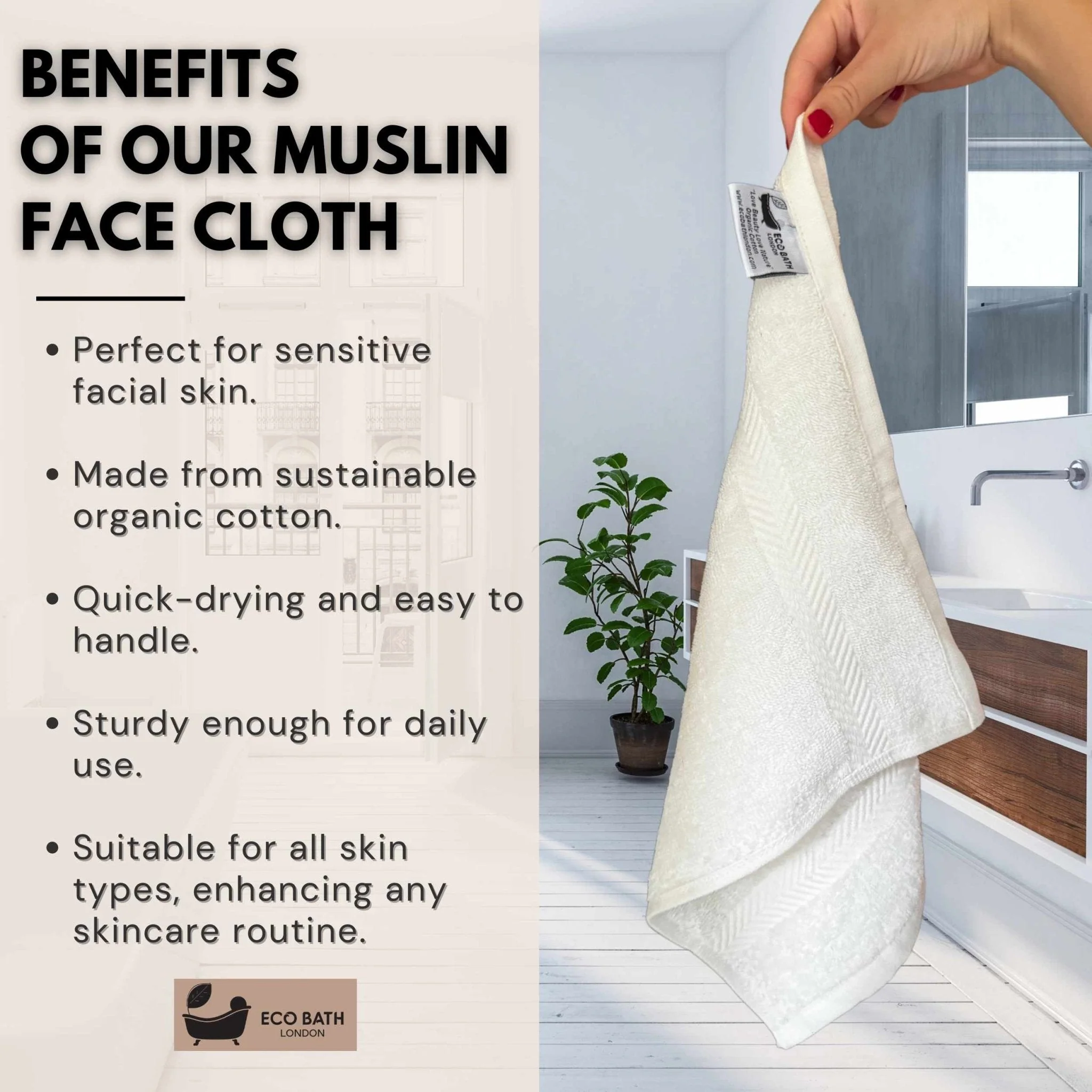 Eco Bath London Organic Cotton Face Flannels Towels - GOTS Certified 100% Organic Cotton Washcloths, Super Soft, Undyed and Unbleached, Hypoallergenic by Eco Bath London - Image 4