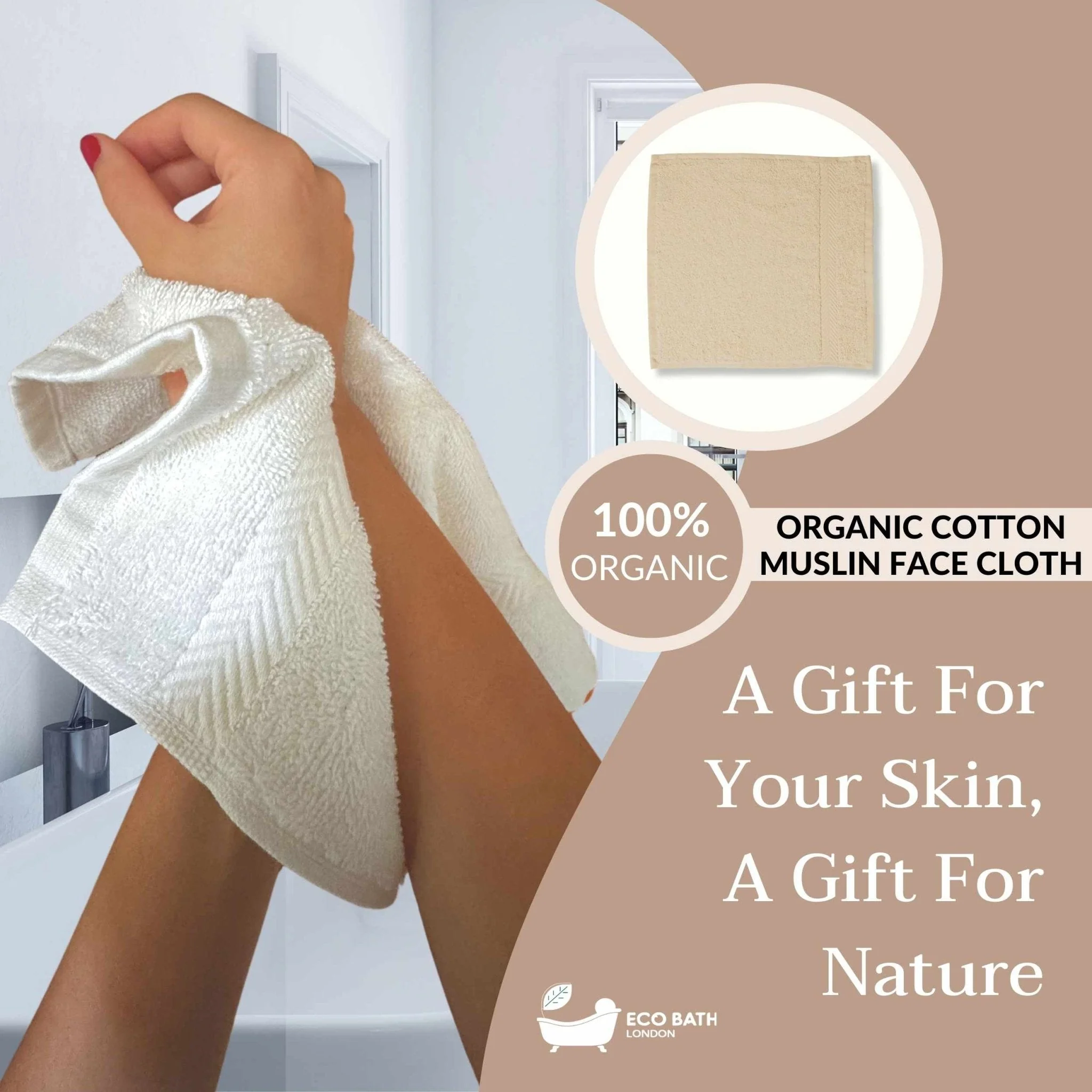 Eco Bath London Organic Cotton Face Flannels Towels - GOTS Certified 100% Organic Cotton Washcloths, Super Soft, Undyed and Unbleached, Hypoallergenic by Eco Bath London - Image 8