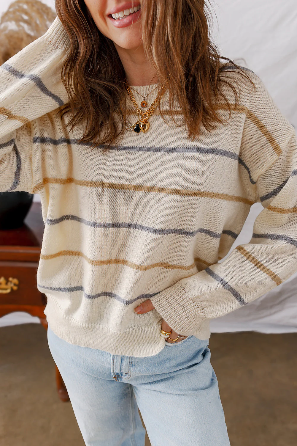 Threaded Pear Eden Striped Ribbed Edge Drop Shoulder Sweater - Image 5