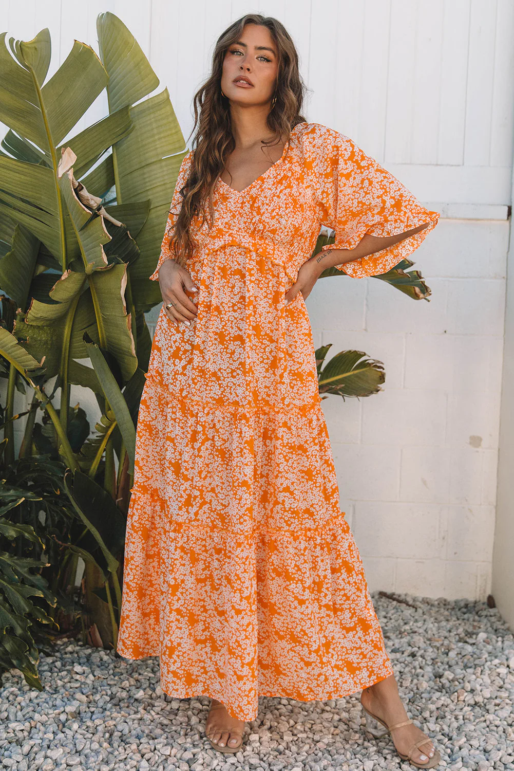 Threaded Pear Eileen Floral V Neck Wide Sleeve Maxi Dress - Image 4