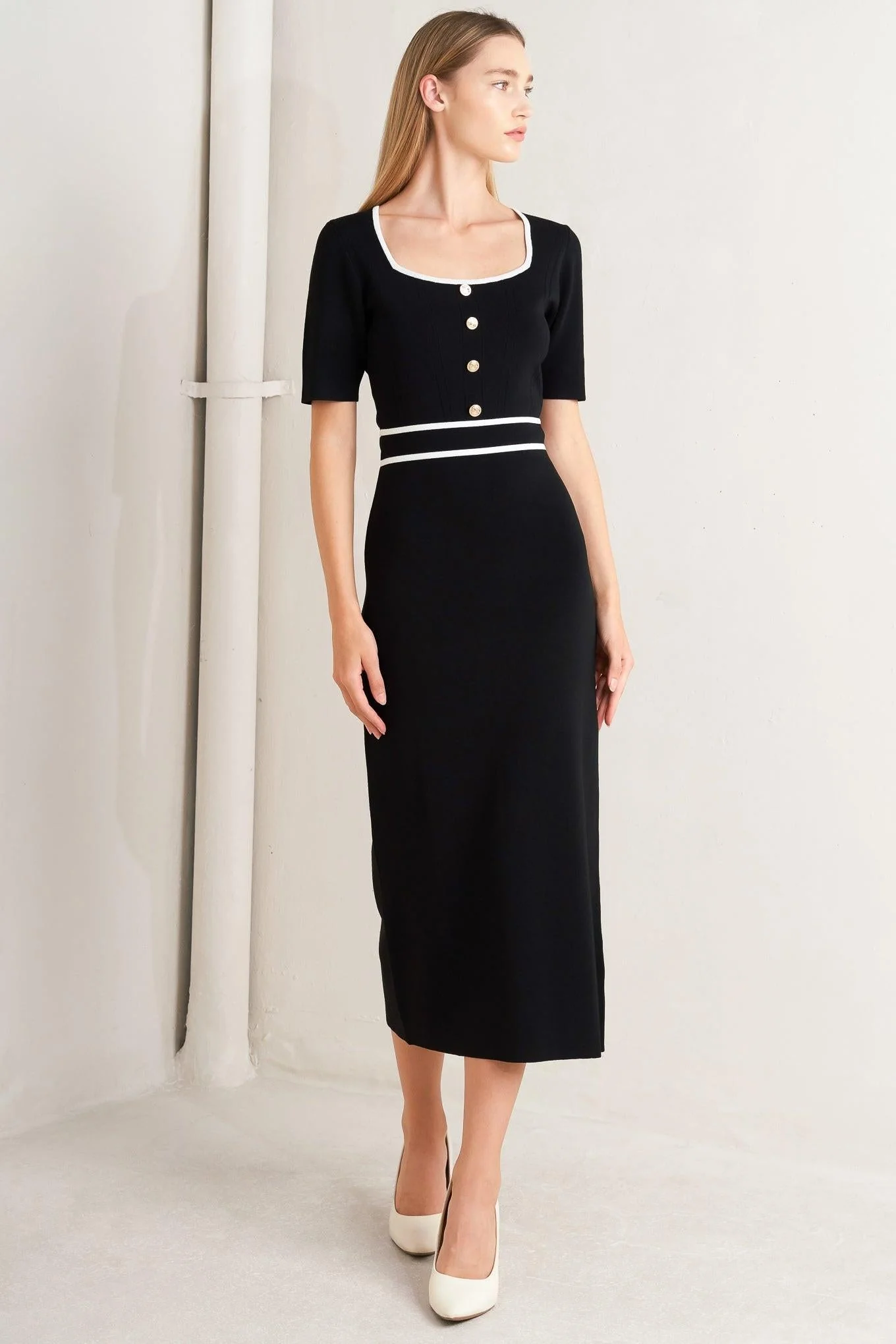 Elegant Frame Sweater Knit Midi Dress - Image 2