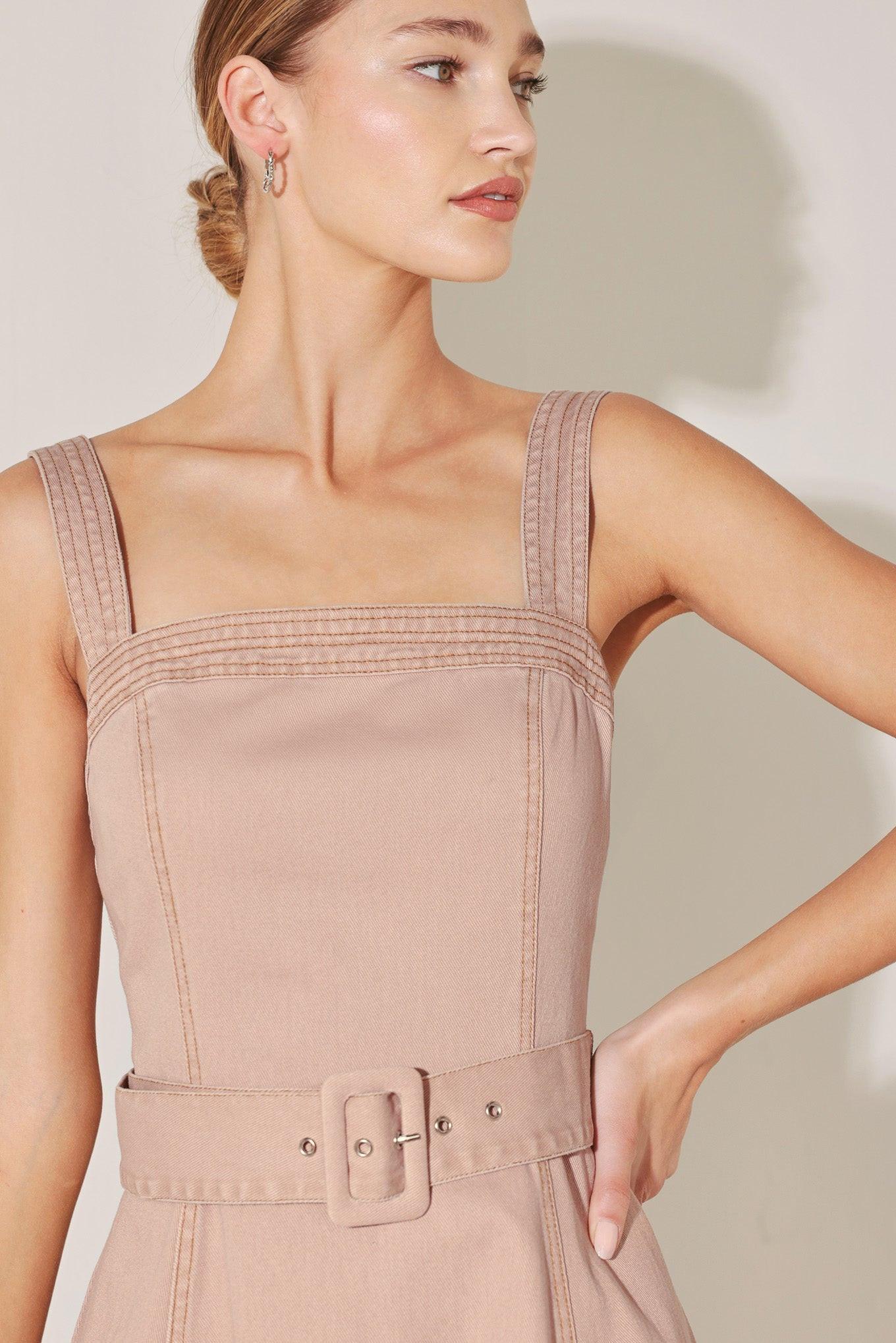 Elevated Neutral Blush Woven Midi Dress - Image 4