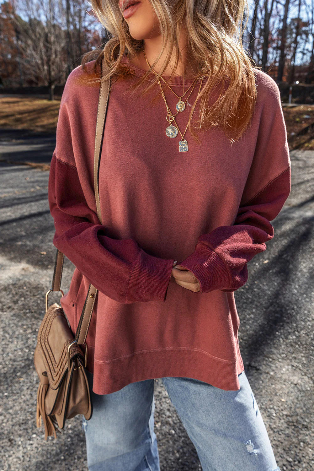 Threaded Pear Ella Patchwork Drop Shoulder Pullover - Image 8