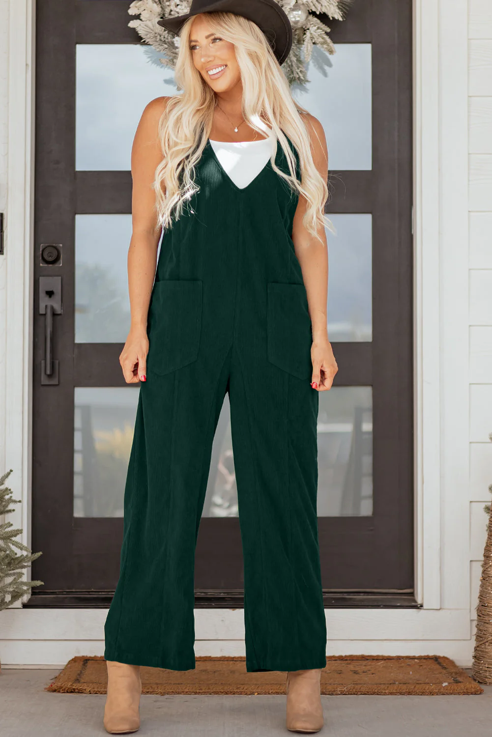 Threaded Pear Elle Corduroy Patched Sleeveless Jumpsuit - Image 6