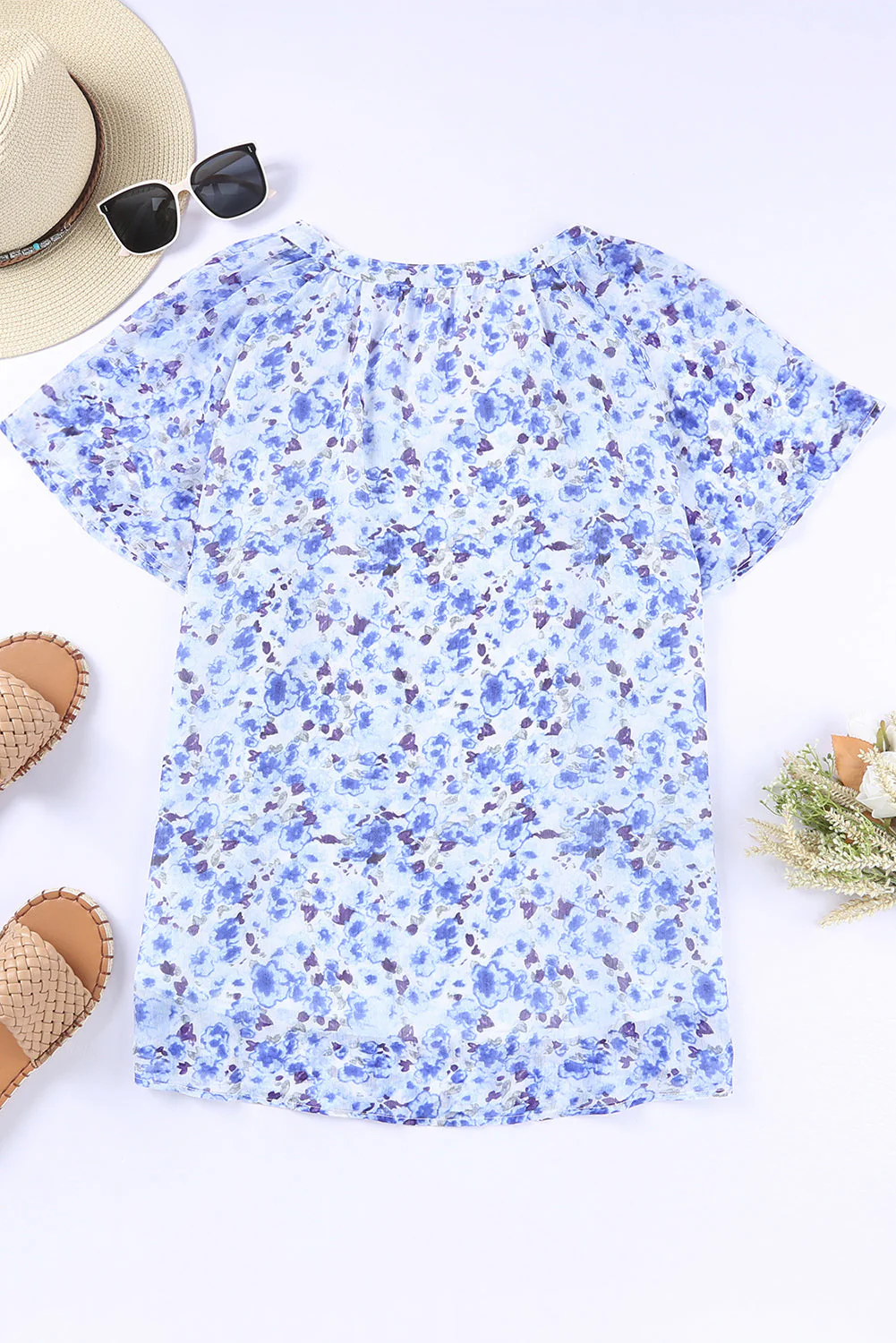Threaded Pear Ellie Flutter Sleeve V Neck Floral Blouse - Image 6