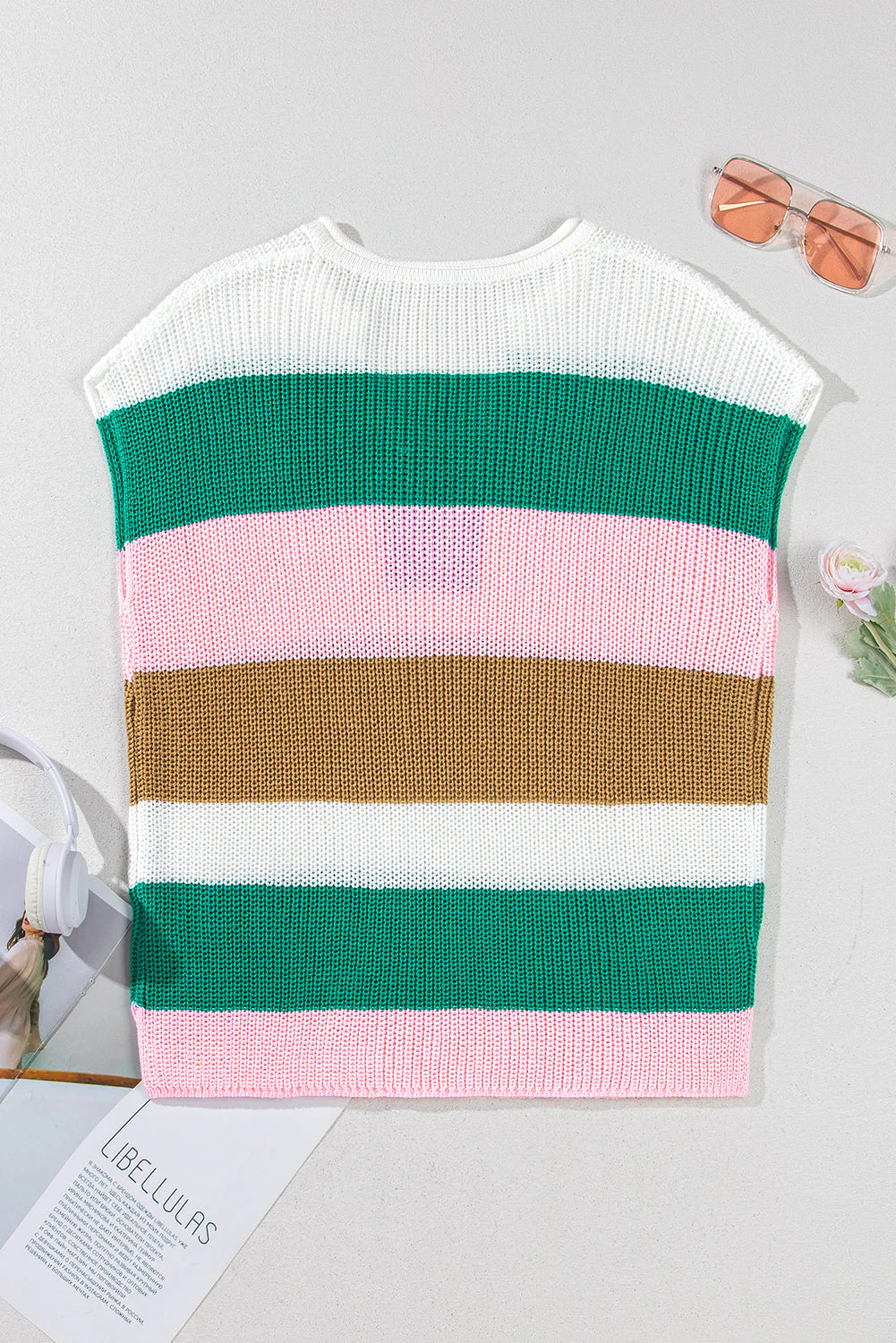 Threaded Pear Elliot Color Block Notch V Neck Sweater Top - Image 7