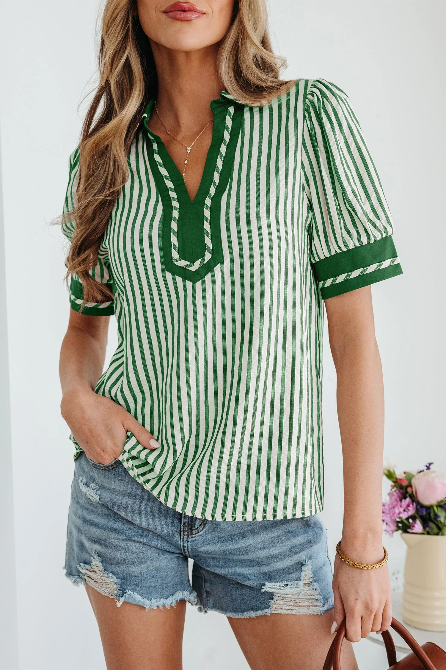 Threaded Pear Elora Short Bubble Sleeve Blouse - Image 5