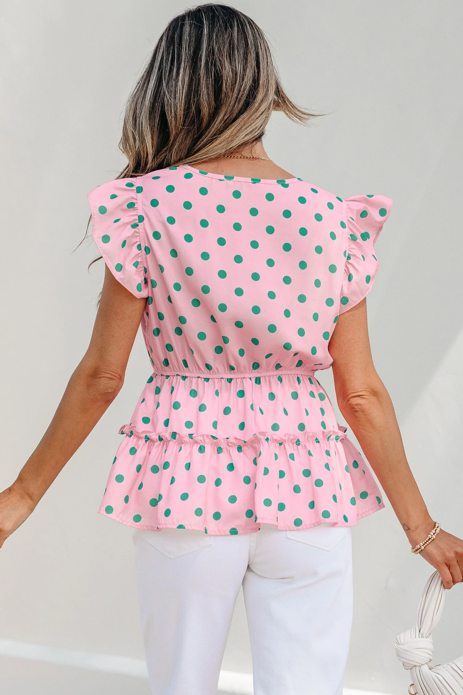 Threaded Pear Elowyn Drawstring Tiered Babydoll Blouse - Image 2