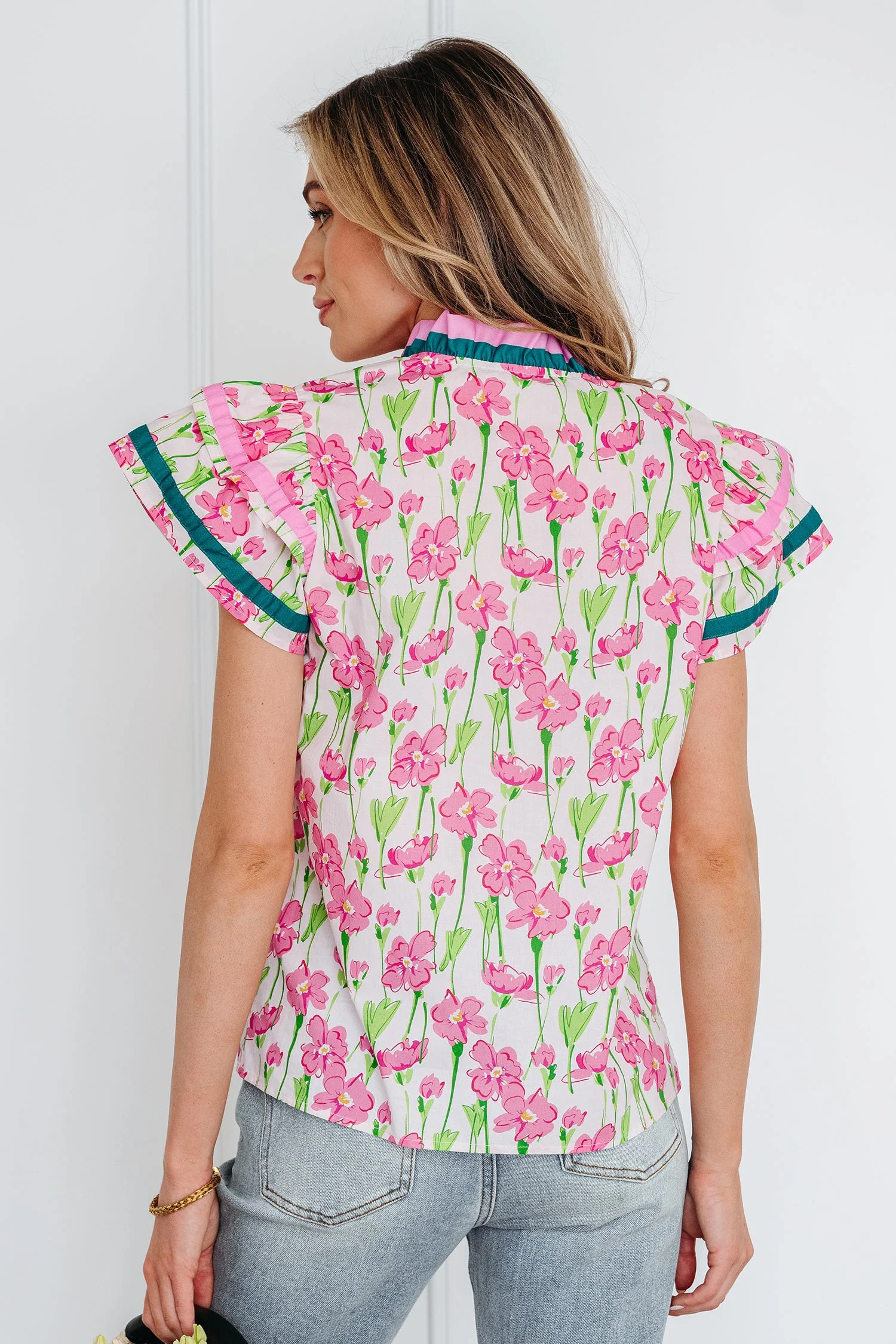 Threaded Pear Elyse Ruffled Short Sleeve Blouse - Image 2