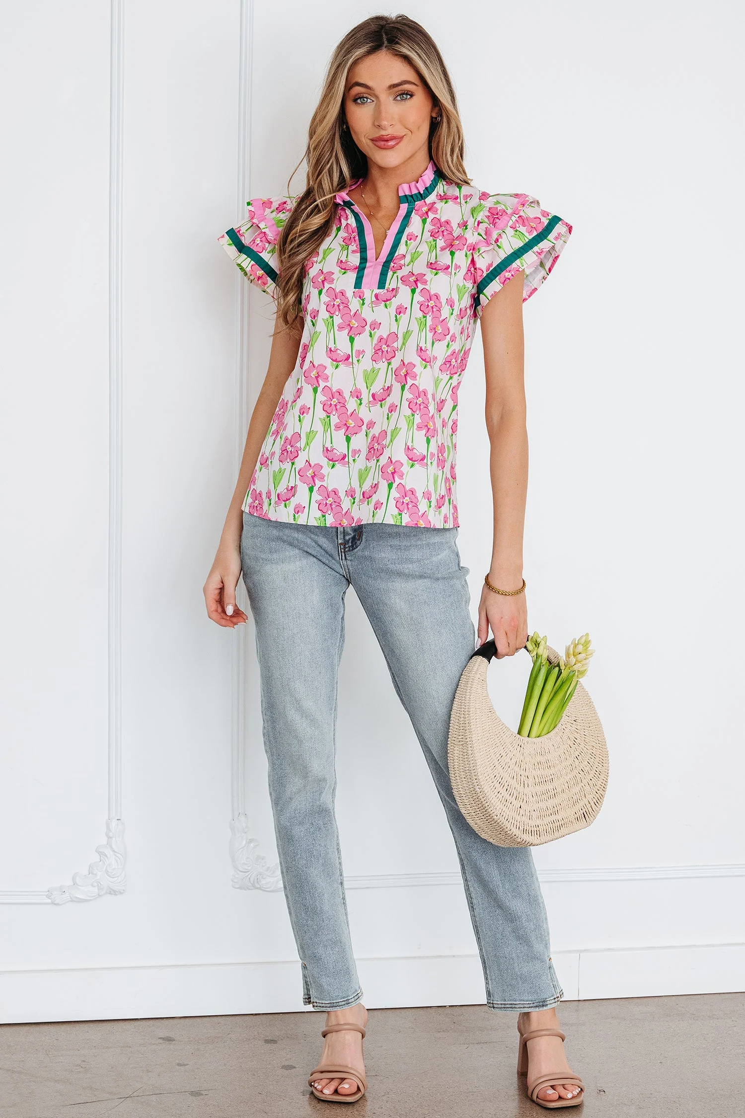 Threaded Pear Elyse Ruffled Short Sleeve Blouse - Image 4