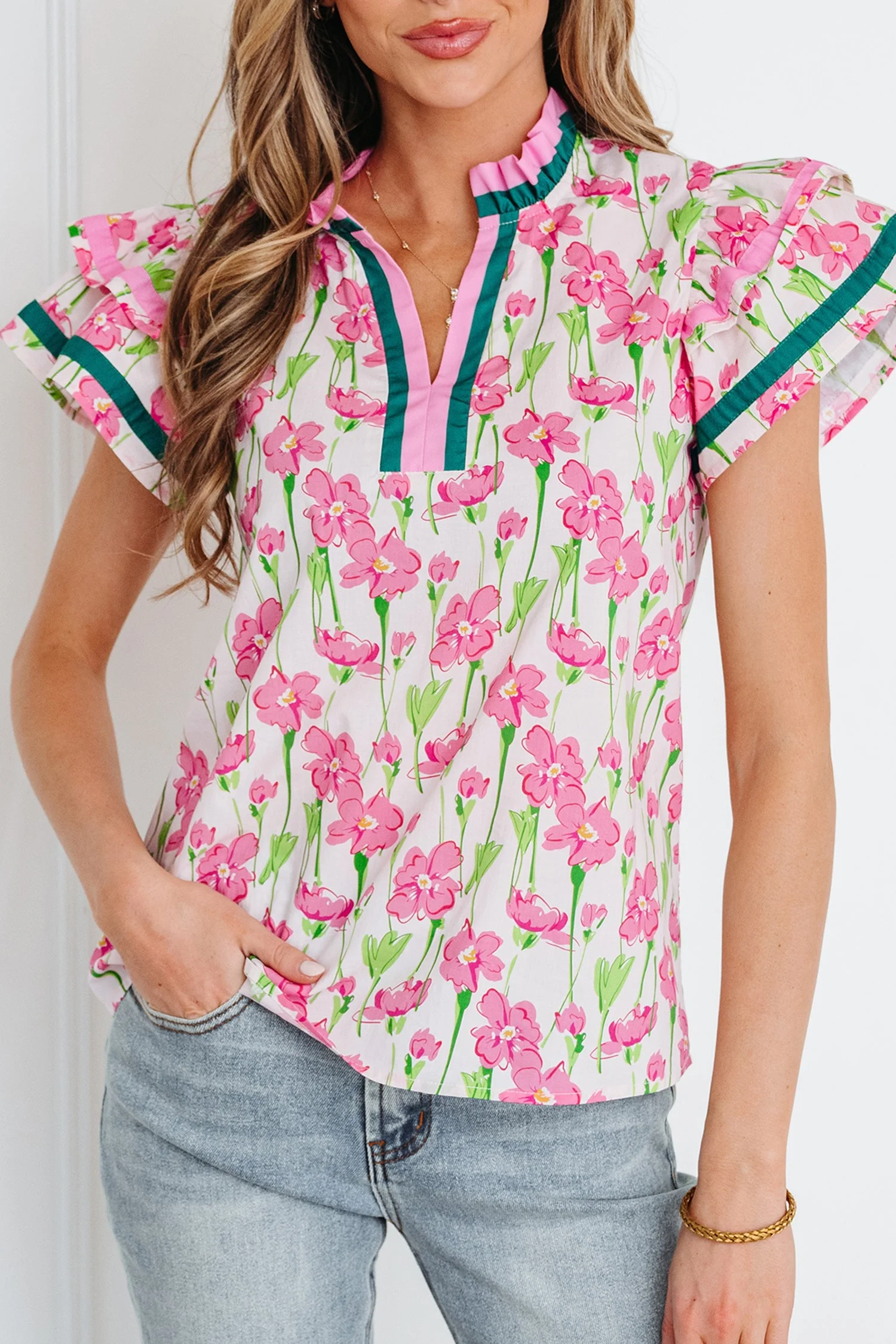 Threaded Pear Elyse Ruffled Short Sleeve Blouse - Image 6