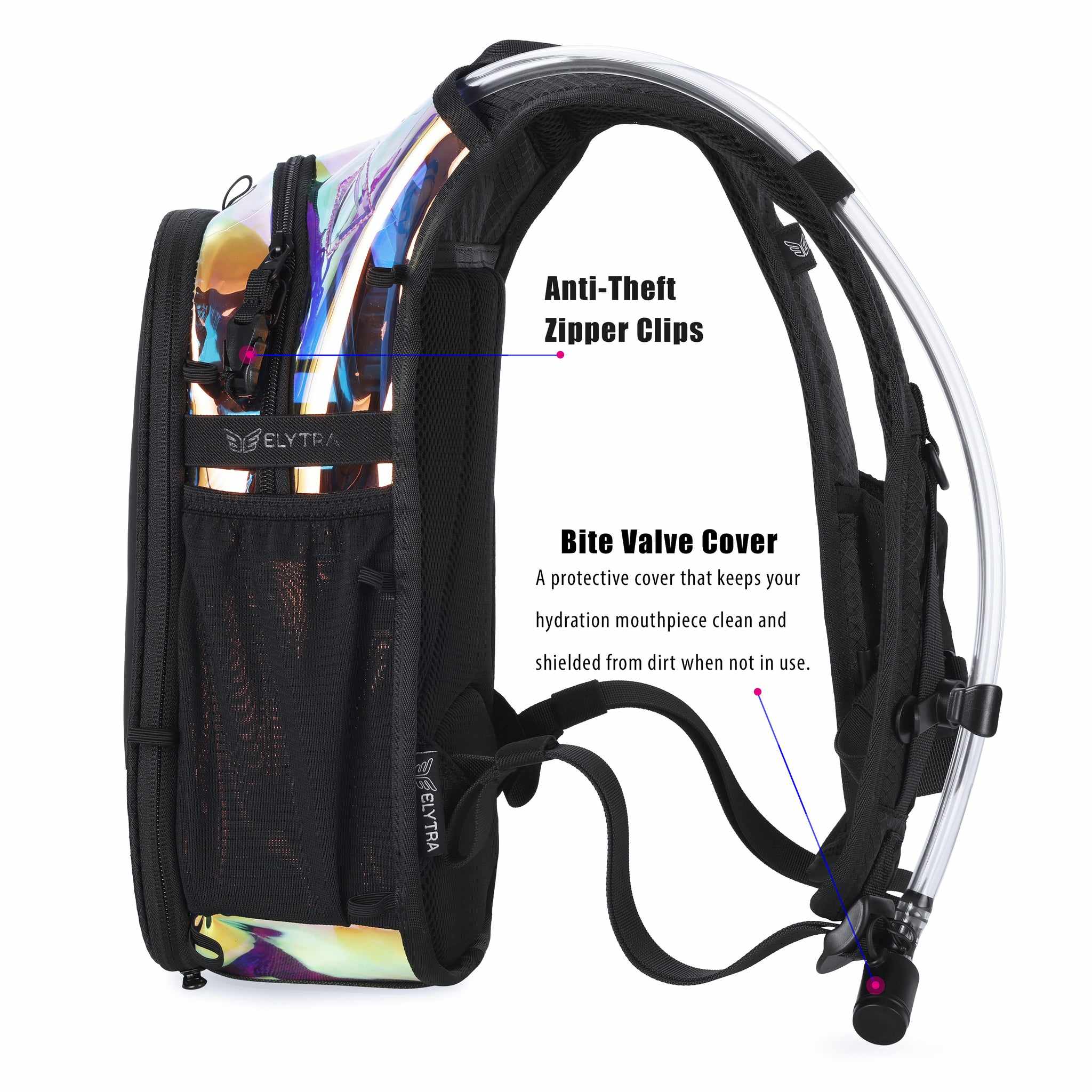Elytra Air Hydration Pack - 2L Water Backpack with Magnetic Hose Clip (Holographic Galaxy) - Image 7