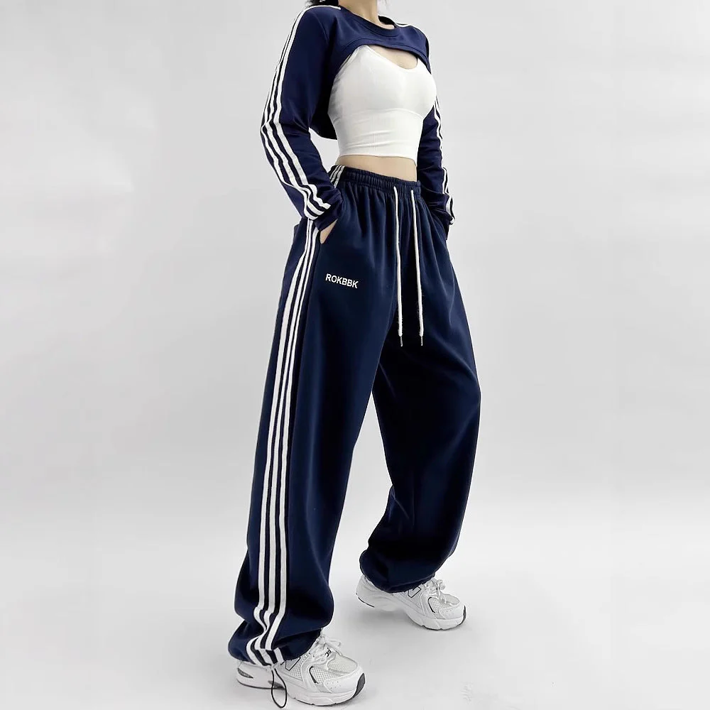 Embroidered Patchwork Wide-Leg Athletic Sweatpants | 4 Colors - Image 2
