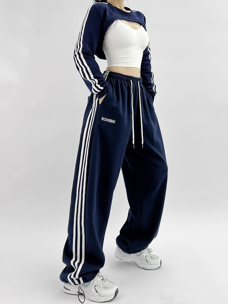 Embroidered Patchwork Wide-Leg Athletic Sweatpants | 4 Colors - Image 6