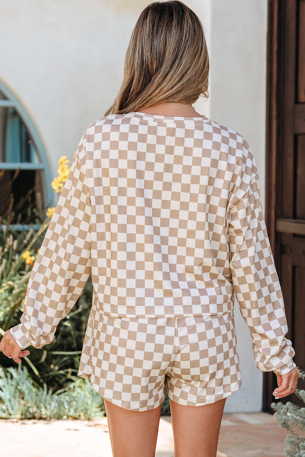 Threaded Pear Emily Checkered Long Sleeve High Waist Skort 2pcs Set - Image 2