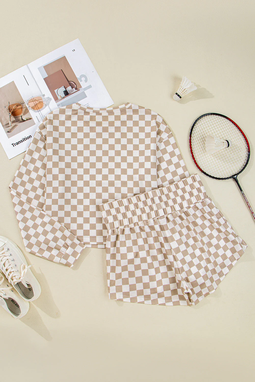 Threaded Pear Emily Checkered Long Sleeve High Waist Skort 2pcs Set - Image 7