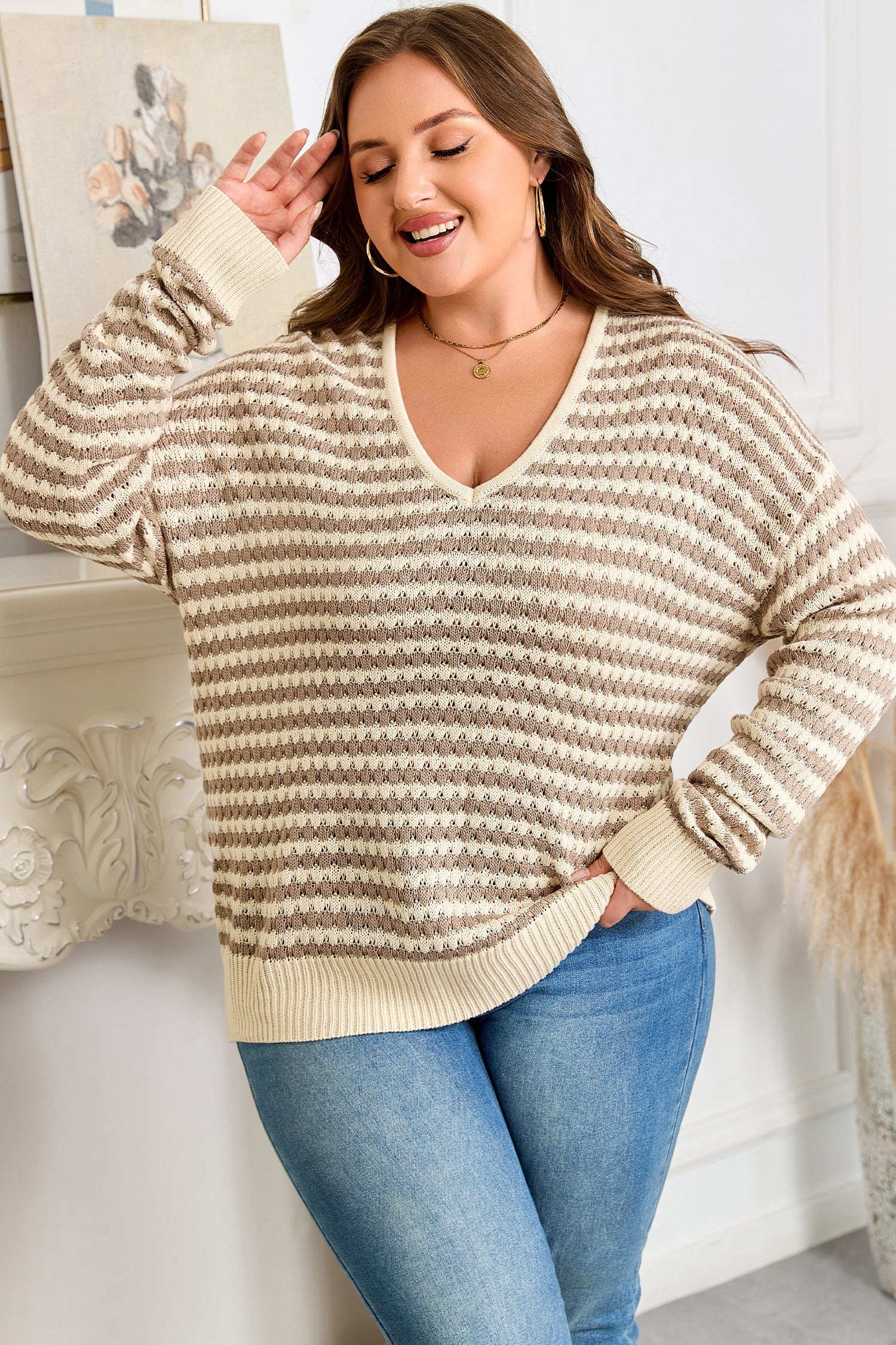 Threaded Pear Emory Stripe Drop Shoulder PLUS Sweater - Image 3