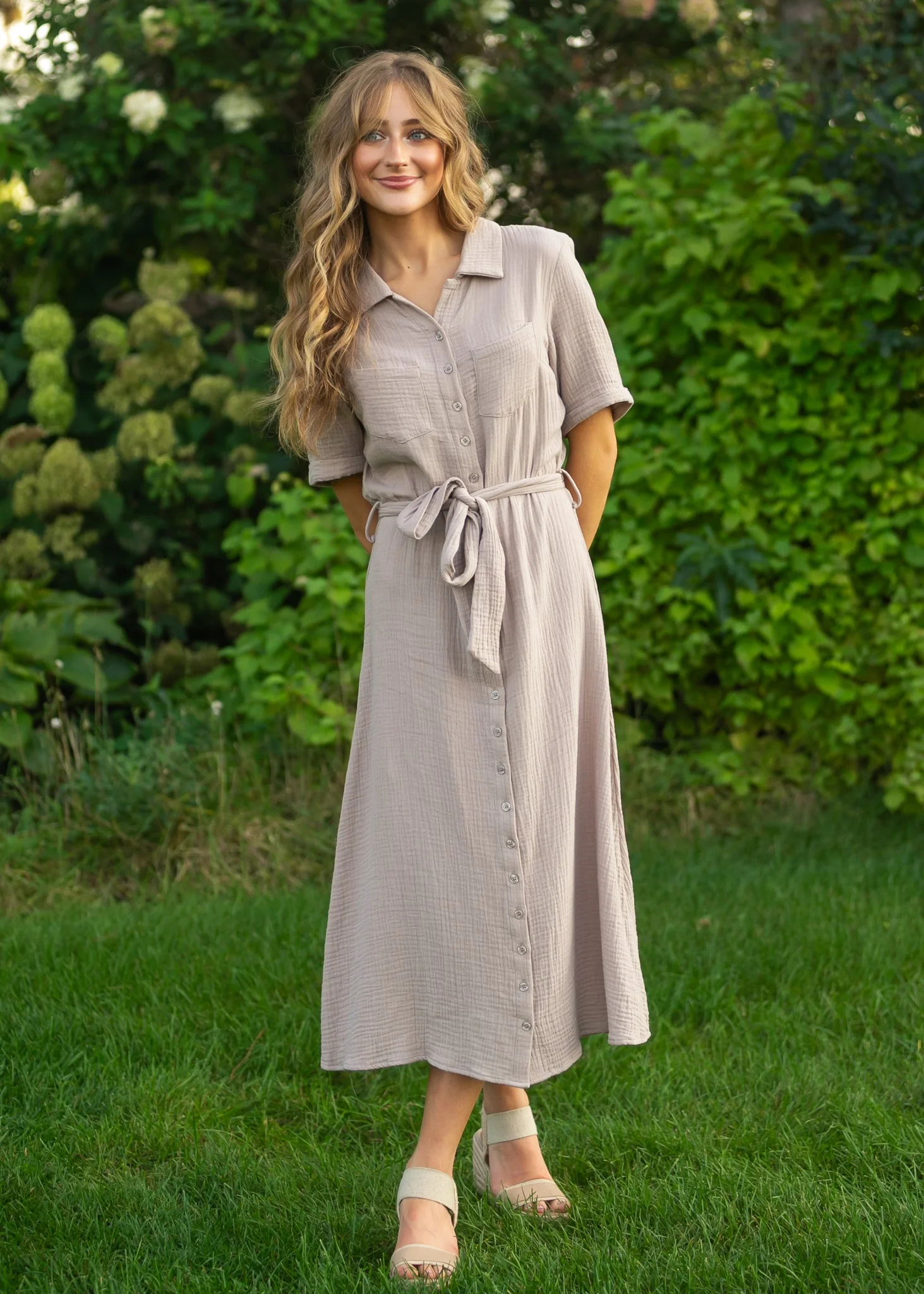 Essential Taupe Short Sleeve Gauze Shirt Dress - Image 5