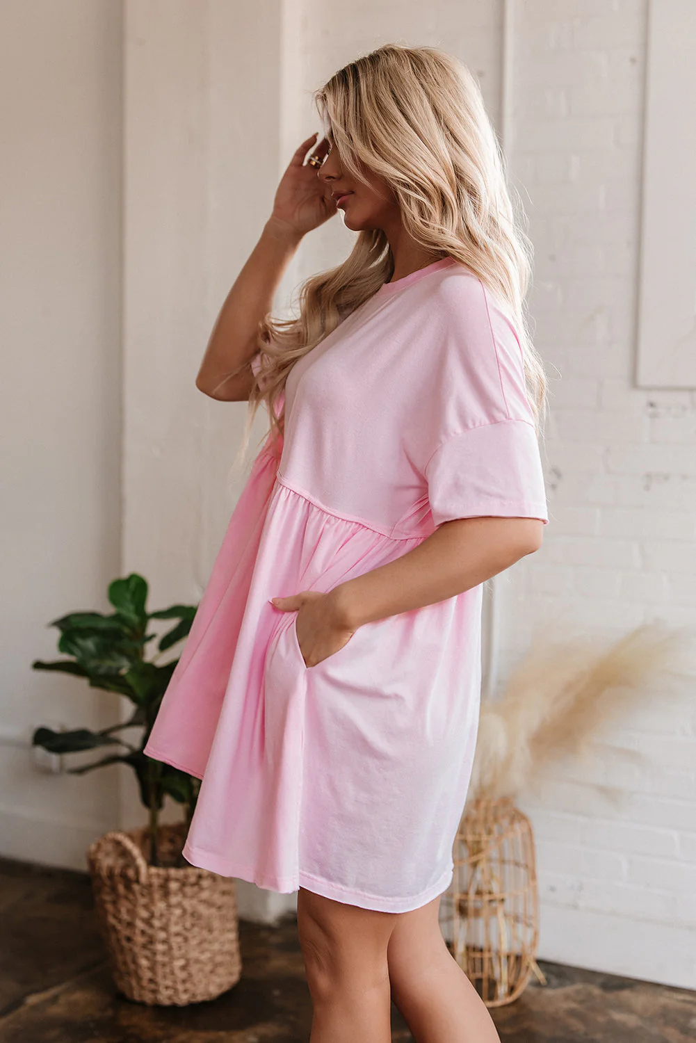 Threaded Pear Estella Pocketed Raw Edge Babydoll Dress - Image 3