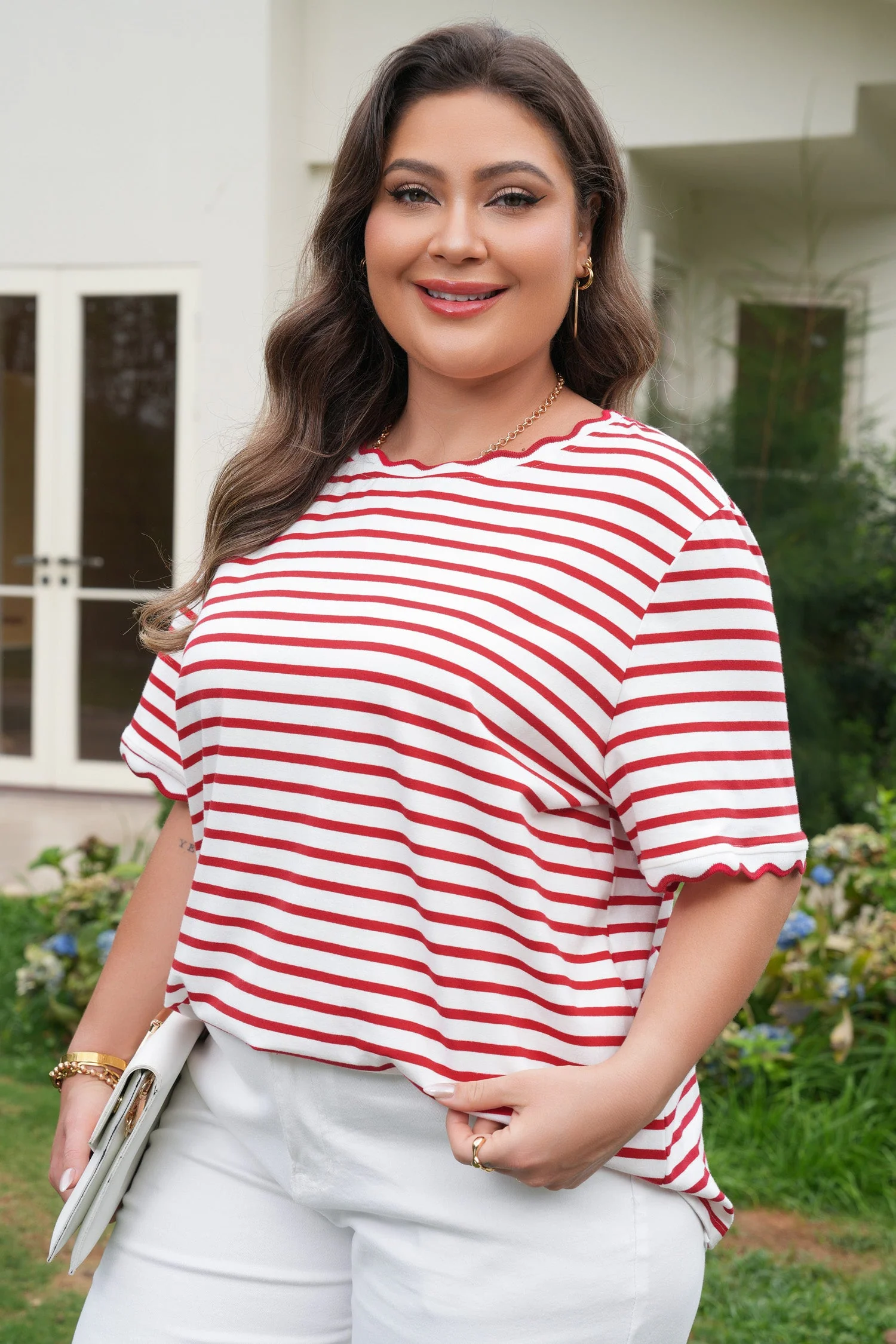 Threaded Pear Esther Trim Short Sleeve Plus Top - Image 3