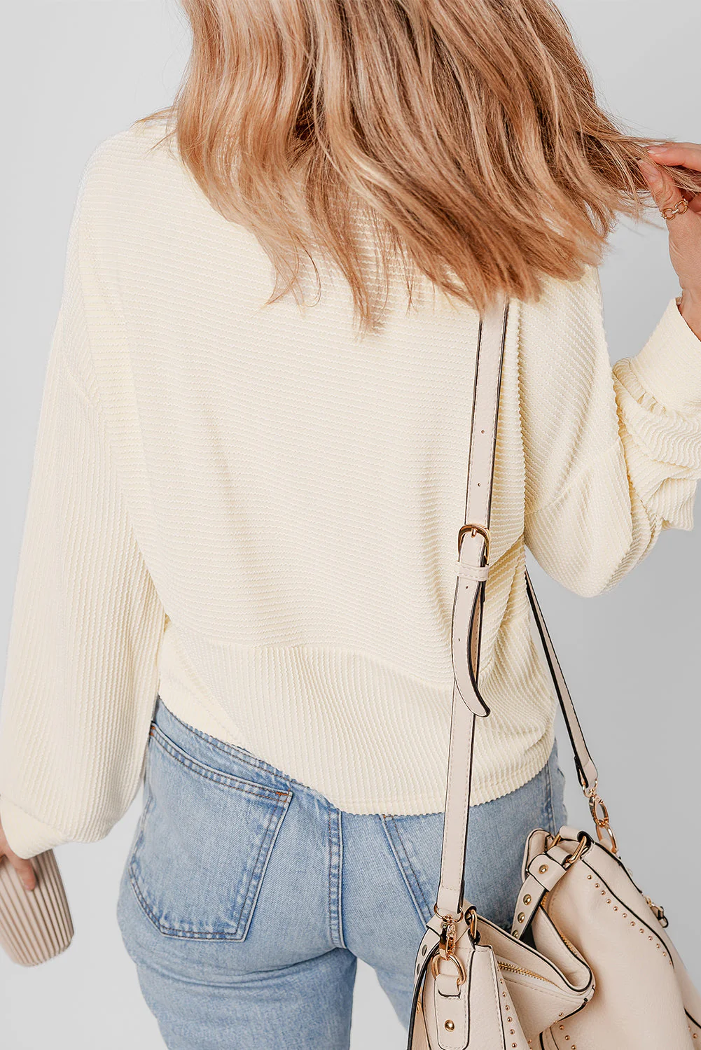 Threaded Pear Evelyn Lantern Sleeve Henley Sweater - Image 2