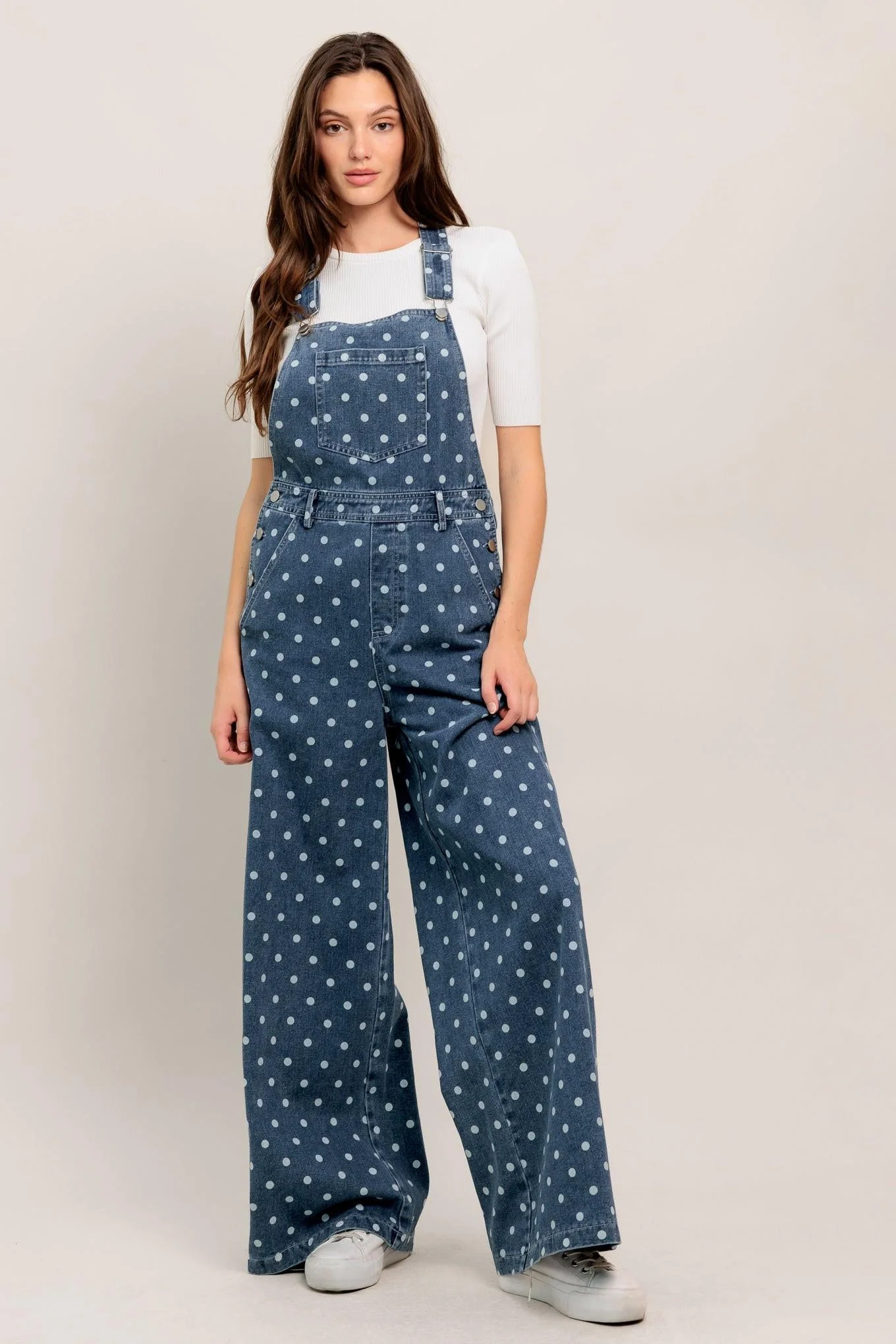 Everyday Polka Overall Denim Jumpsuit - Image 7
