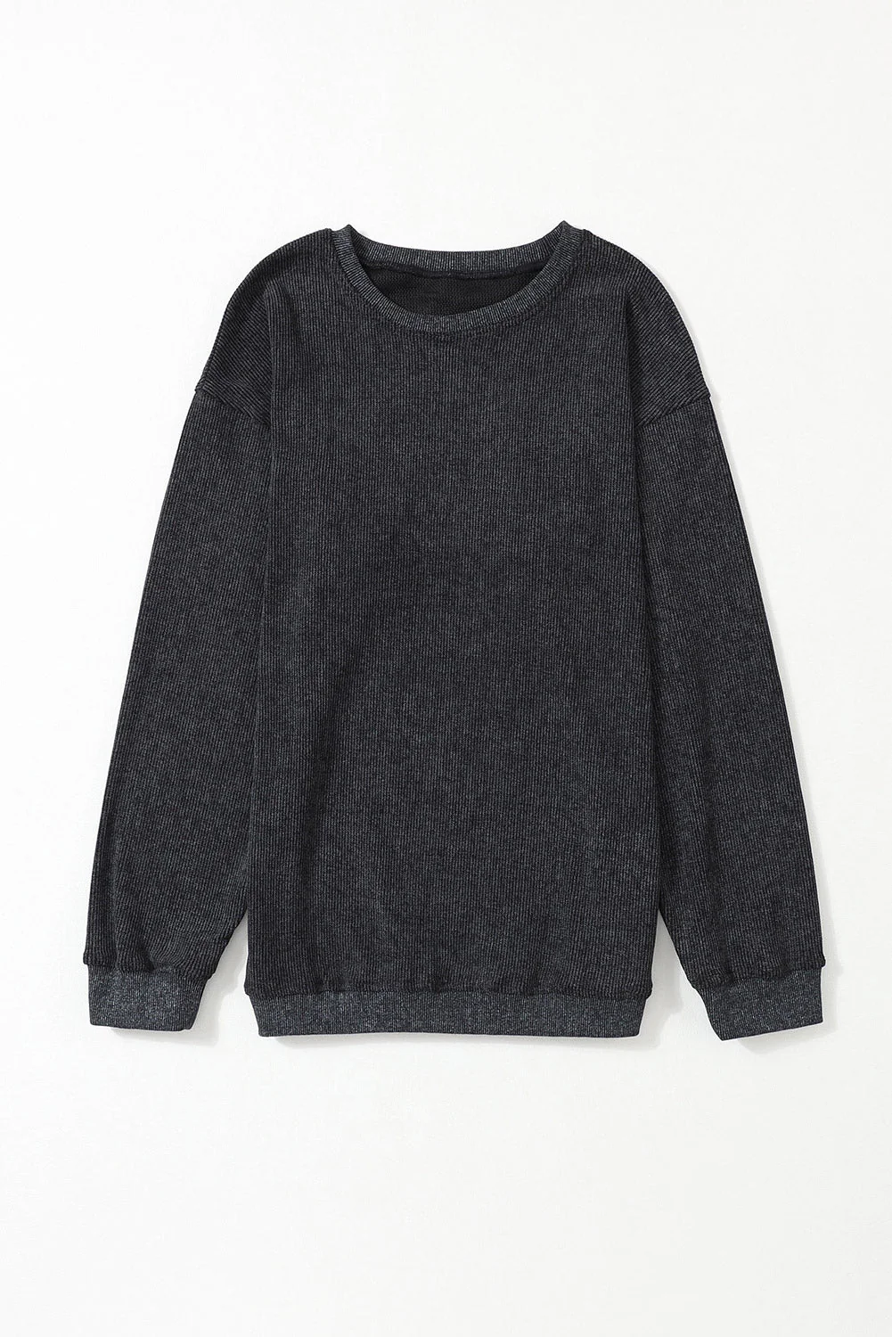 Threaded Pear Faith Solid Ribbed Knit Round Neck Pullover Sweatshirt - Image 15