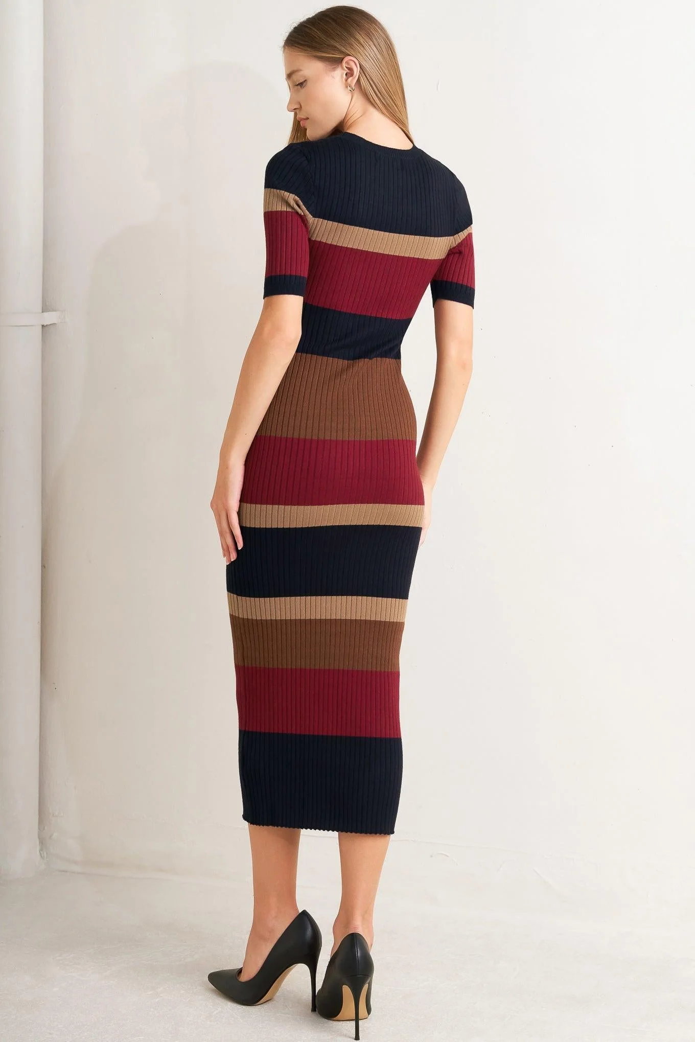 Fall Rhythm Color Blocked Midi Sweater Dress - Image 3