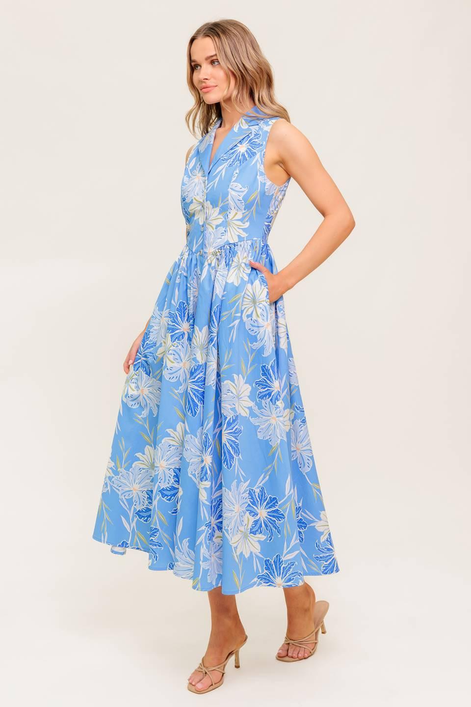 Fern Whisper Blue Woven Midi Dress - Image 6