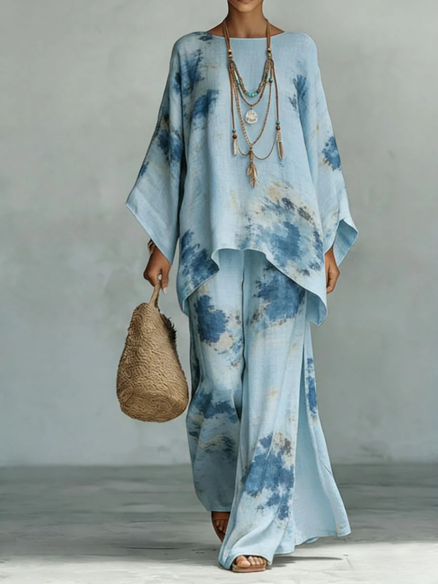 Floral Print Bamboo Linen Two-Piece Set | Wide-Leg Pants - Image 6