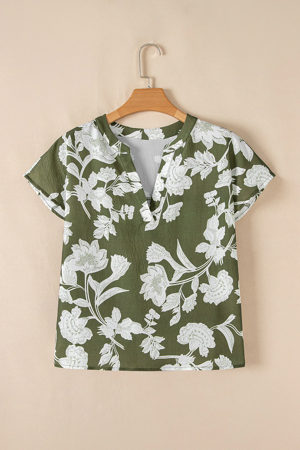 Threaded Pear Floral Split Neck Short Sleeve Blouse - Image 8