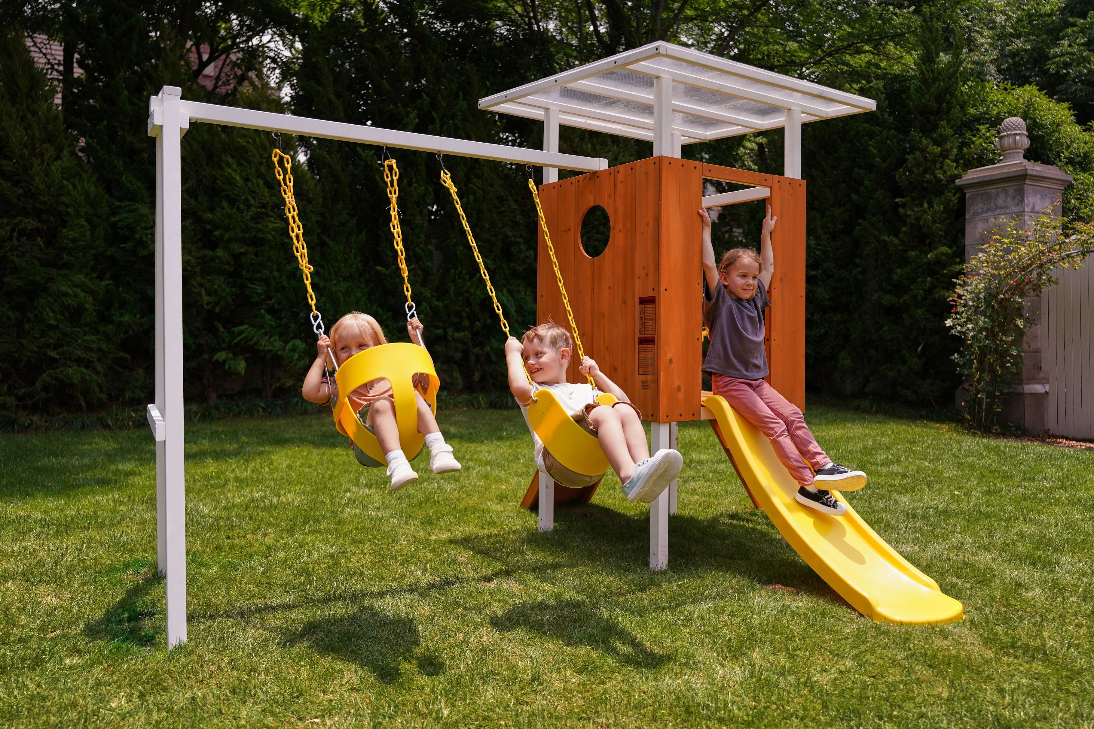 Forest Small Outdoor Toddler Swing Set | Compact Wooden Swing Frame for Babies & Kids - Image 4