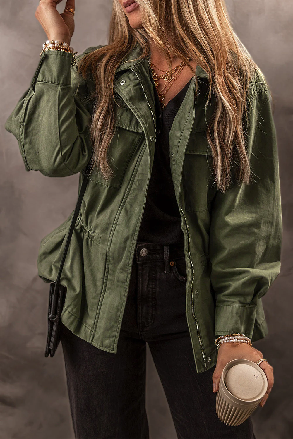 Threaded Pear Francesca Tight Waist Collared Jacket