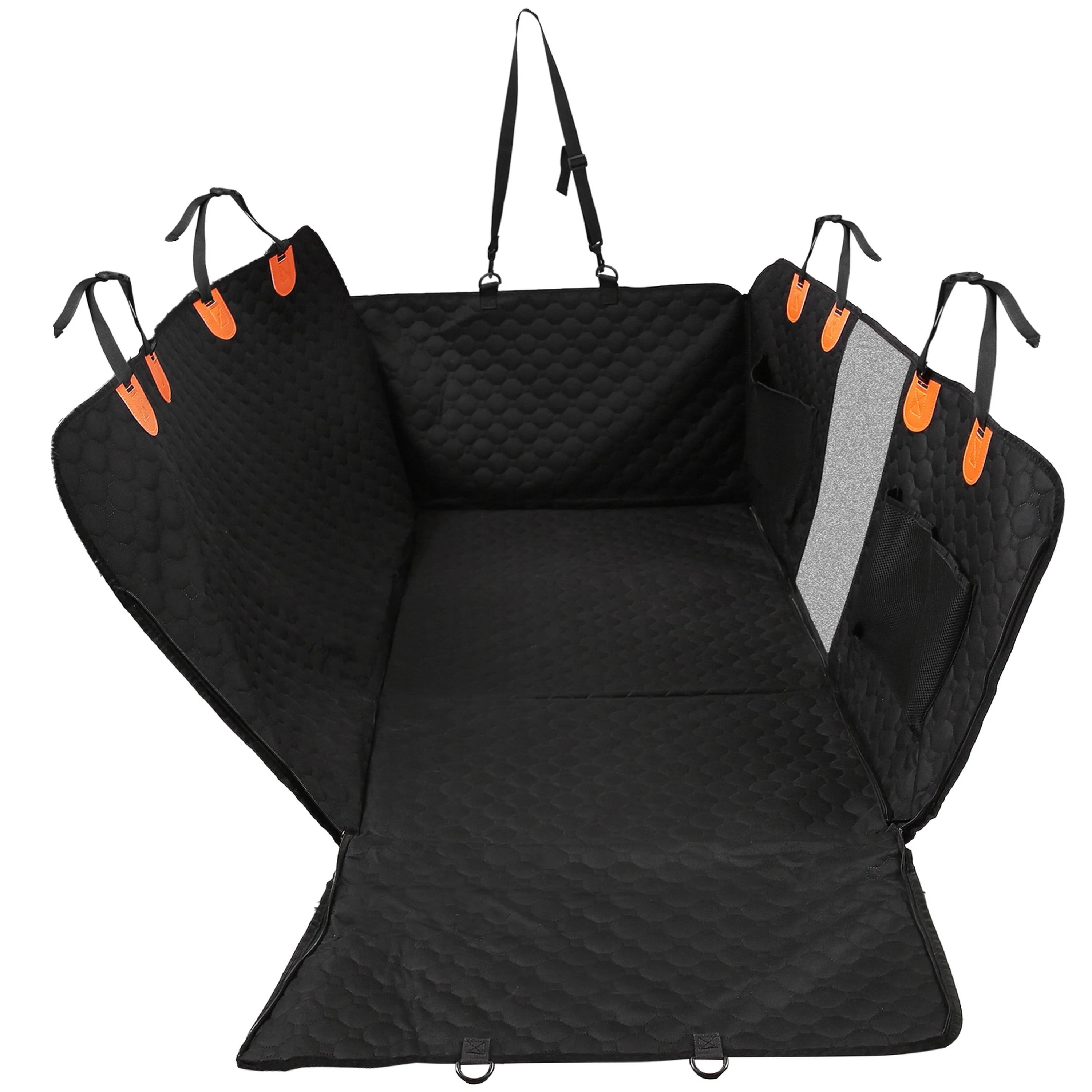 Fresh Fab Finds Dog Car Back Seat Cover With Zipper Mesh Window Storage Bags Waterproof 600D Oxford Cloth Car Seat Protector With Slide Flaps For Cars Trucks SUVs