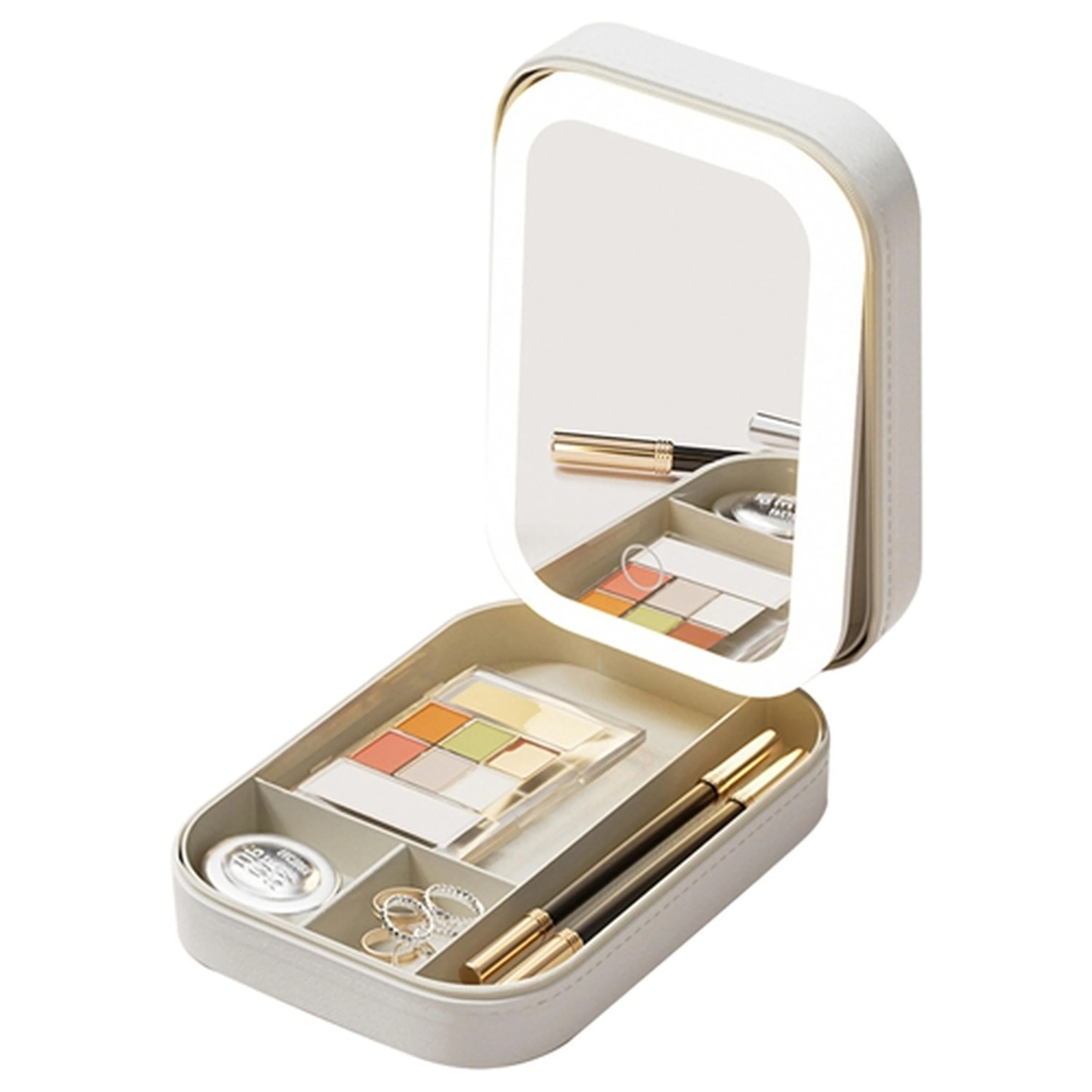 Fresh Fab Finds Travel Makeup Bag with LED Mirror, Waterproof, 3 Light Colors, 4 Compartments