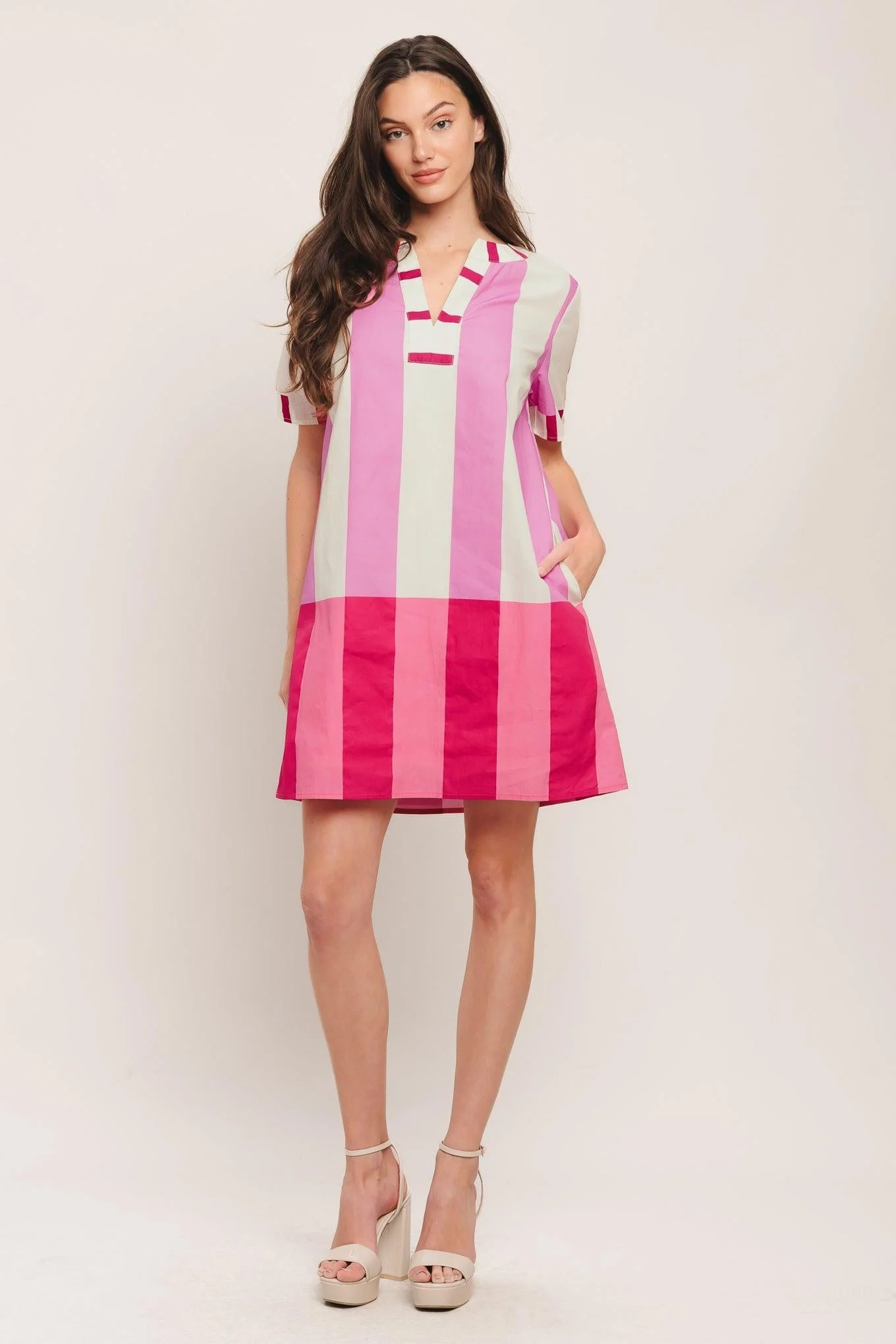 Fresh Pink Woven Mini Dress - Image 3